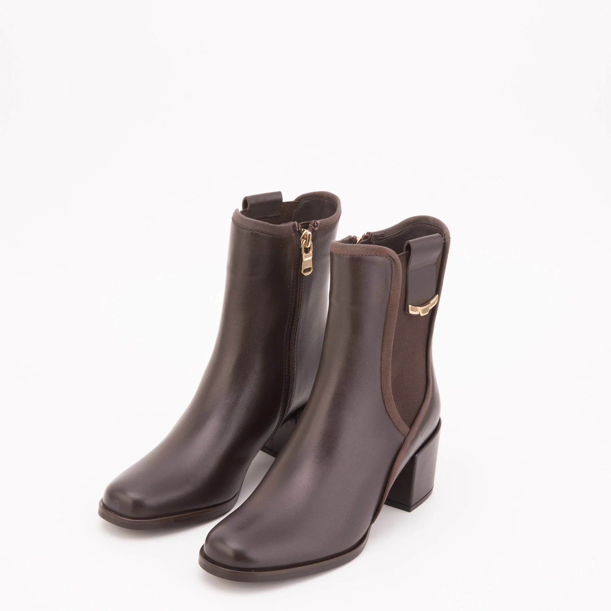 The Kensington Brown Leather Block Heel Women’s Mid-Calf Boot - Image 3