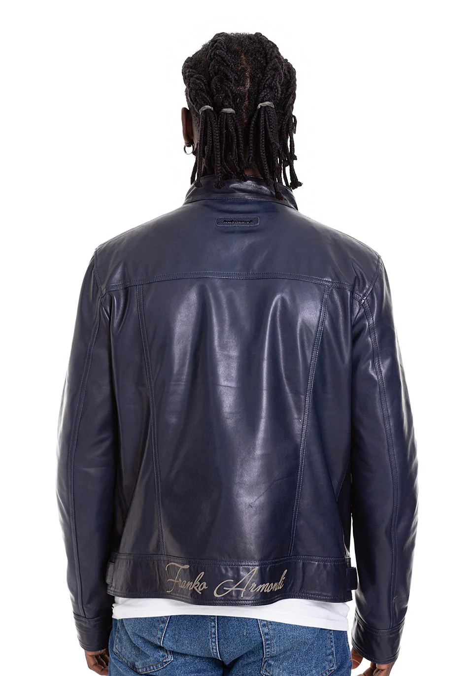The Labanon Navy Blue Leather Men Jacket - Image 3