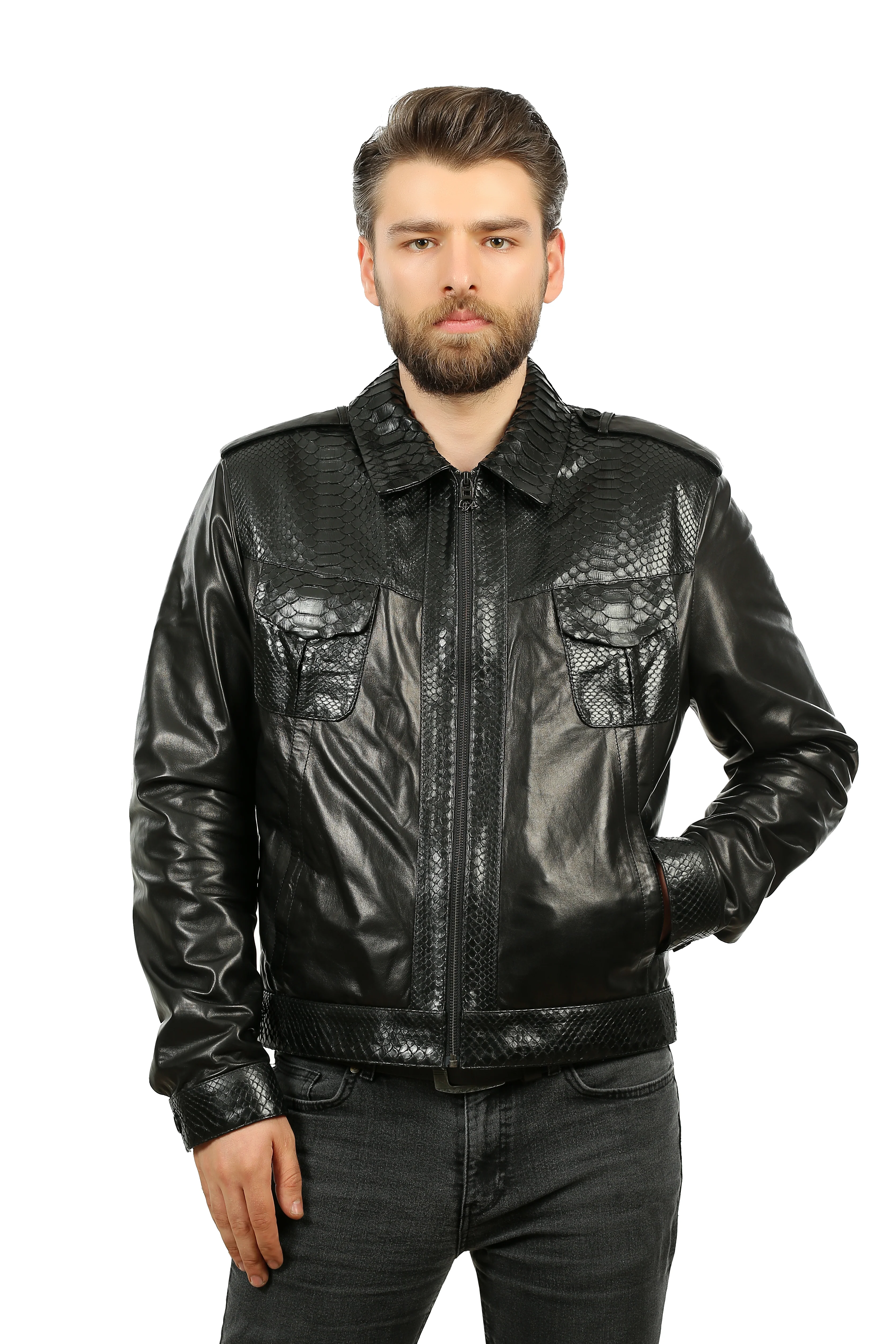 The Laquin Pythn Black Leather Men Jacket - Image 2