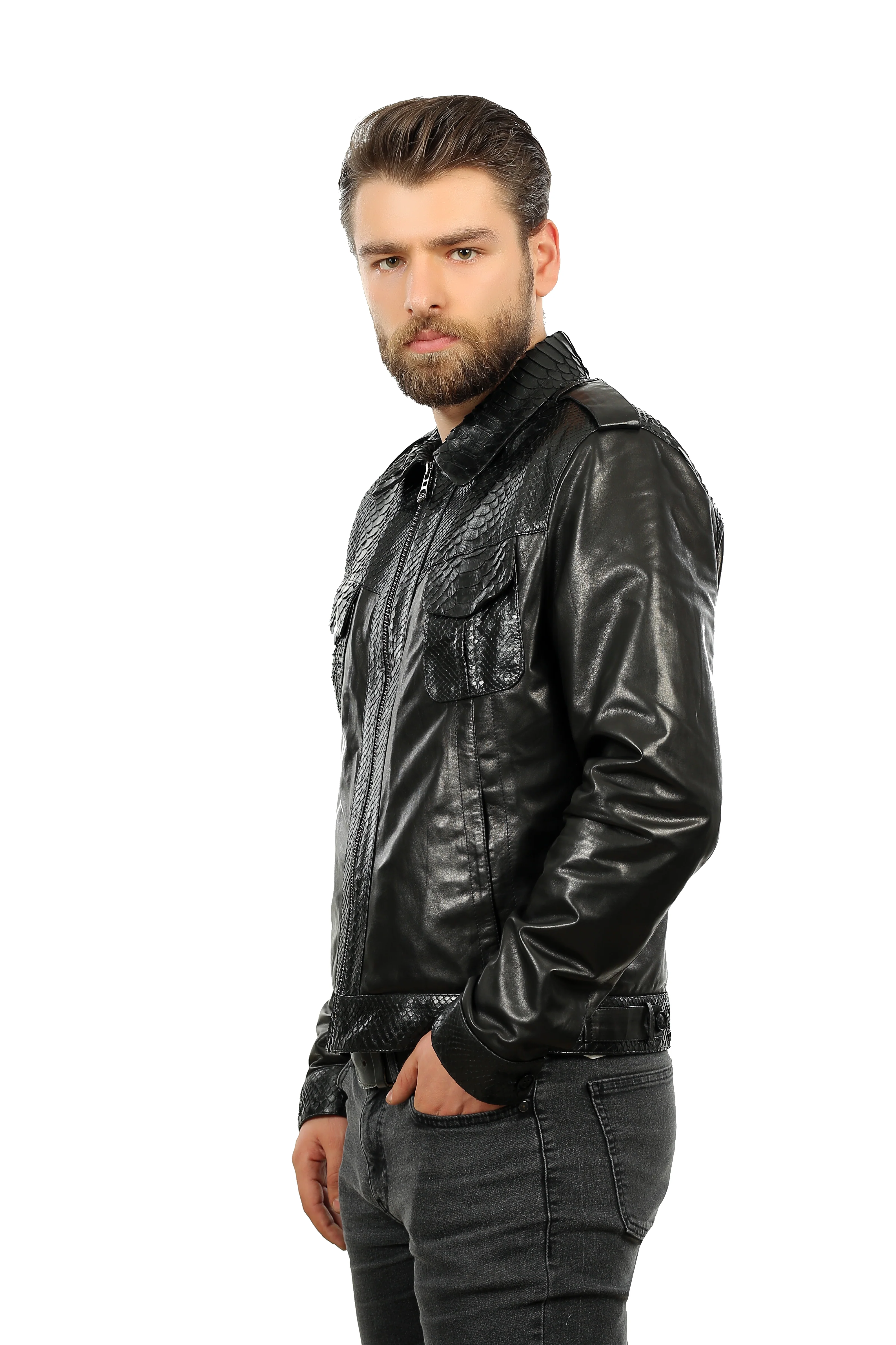 The Laquin Pythn Black Leather Men Jacket - Image 3