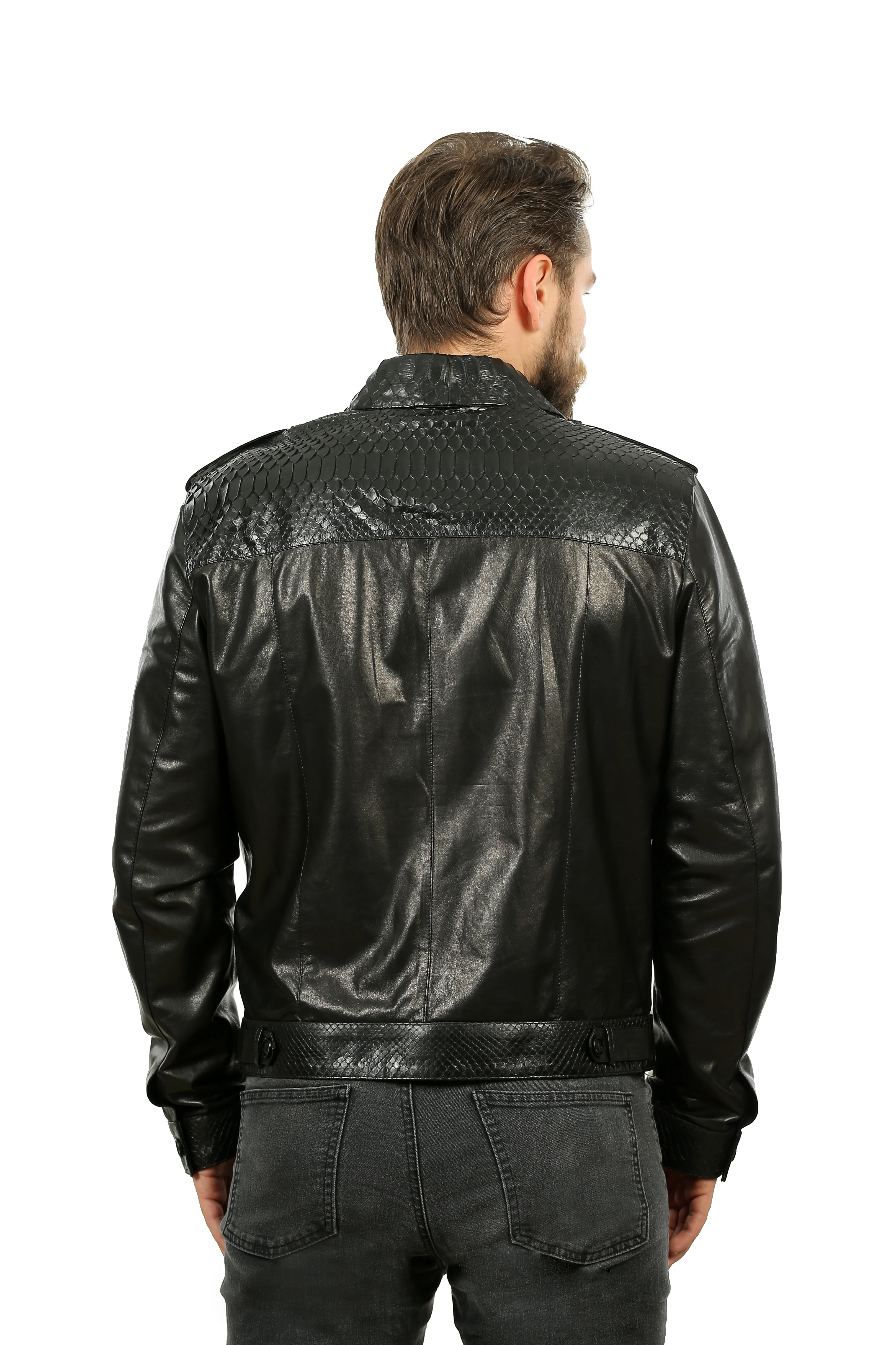The Laquin Pythn Black Leather Men Jacket - Image 4