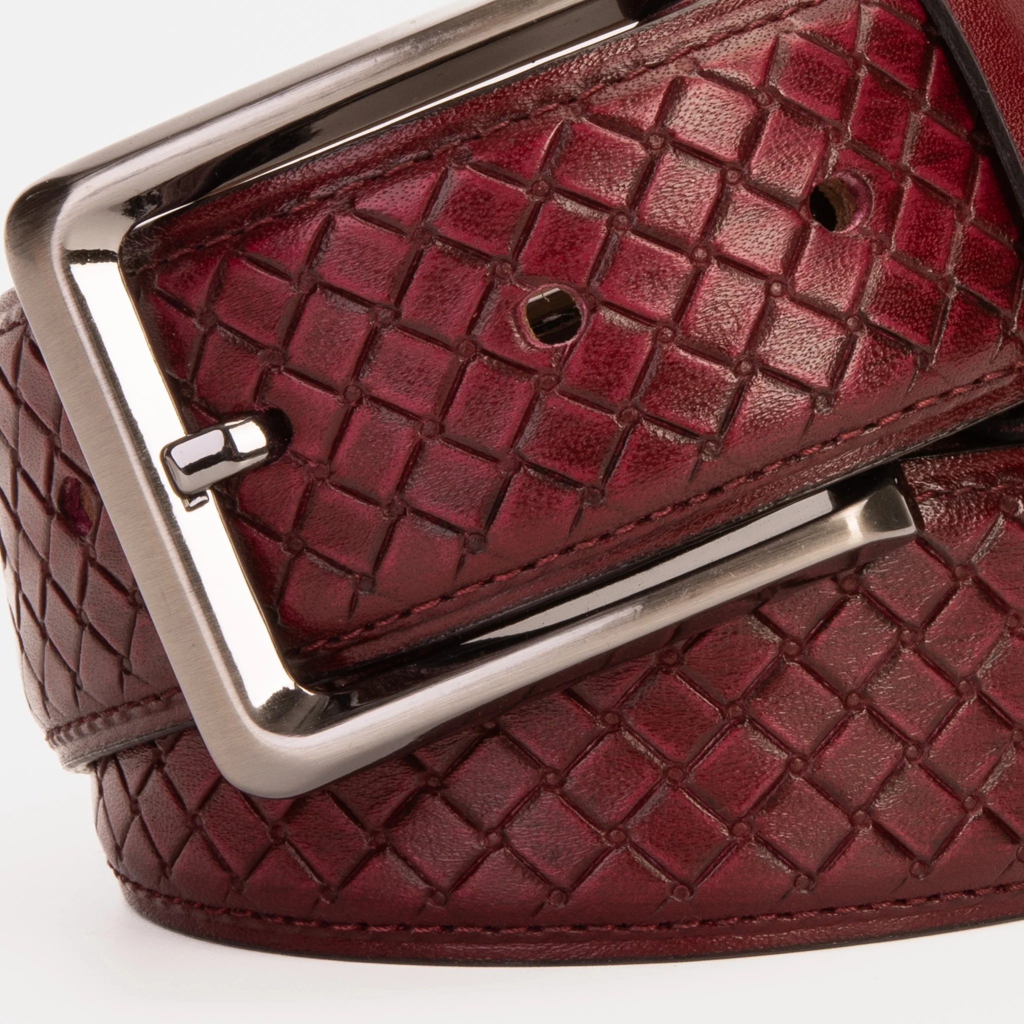 The Layla Burgundy Woven Pattern Leather Belt - Image 5