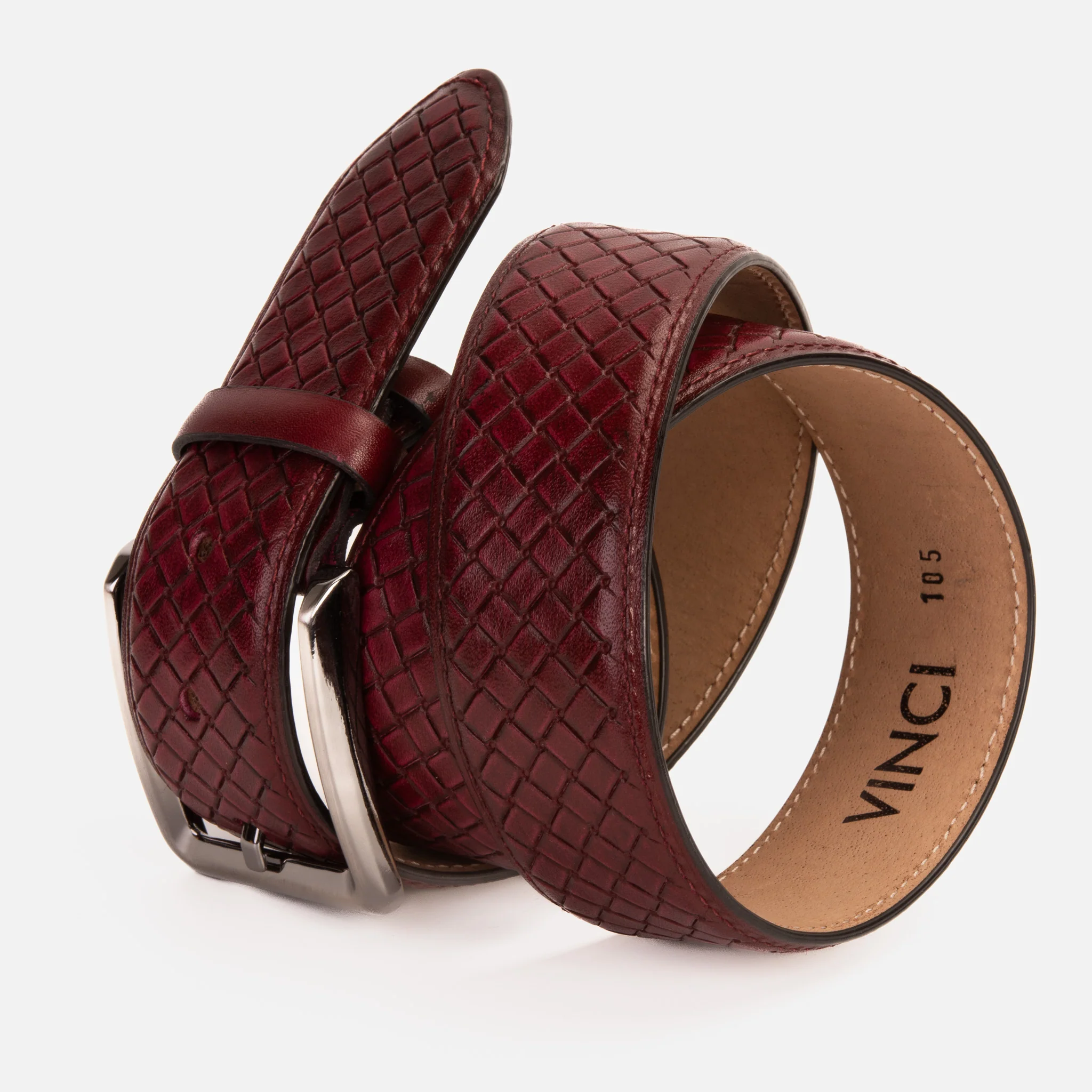 The Layla Burgundy Woven Pattern Leather Belt - Image 6