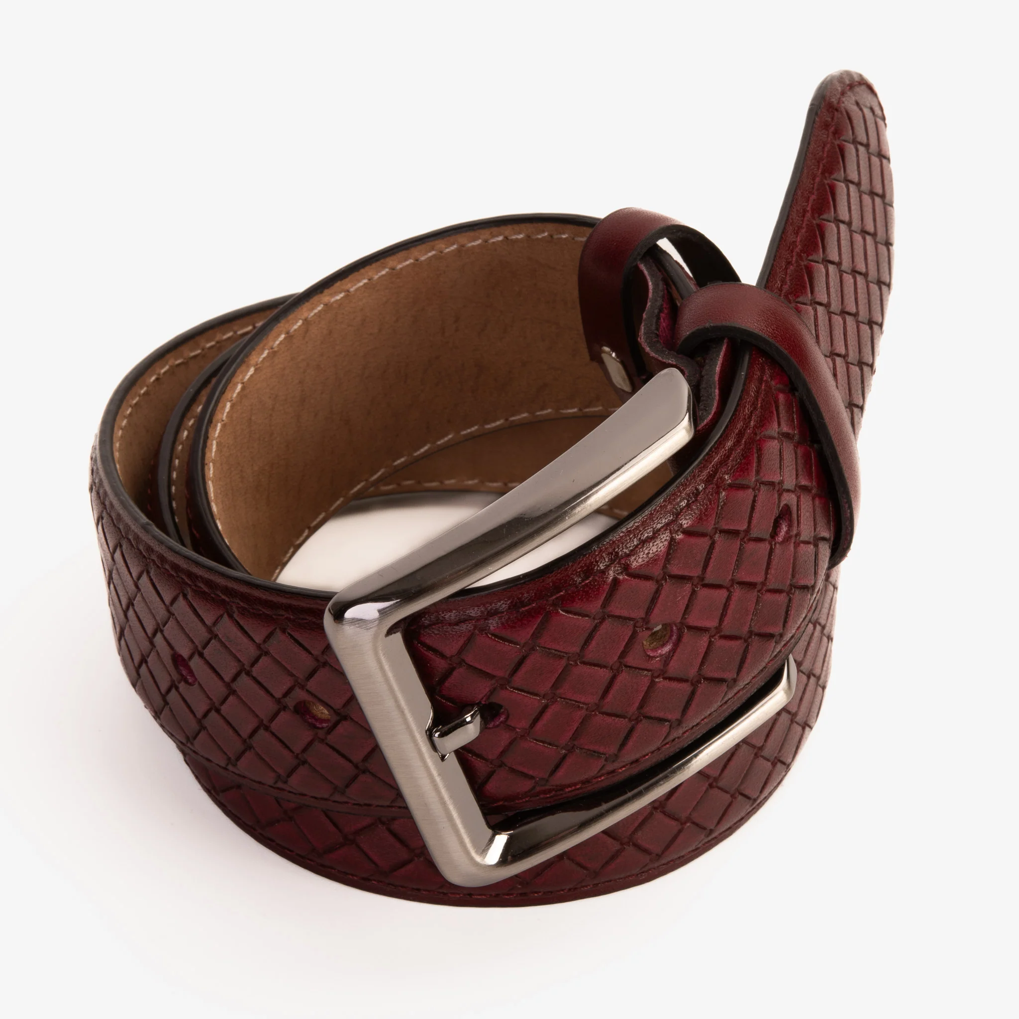 The Layla Burgundy Woven Pattern Leather Belt - Image 7
