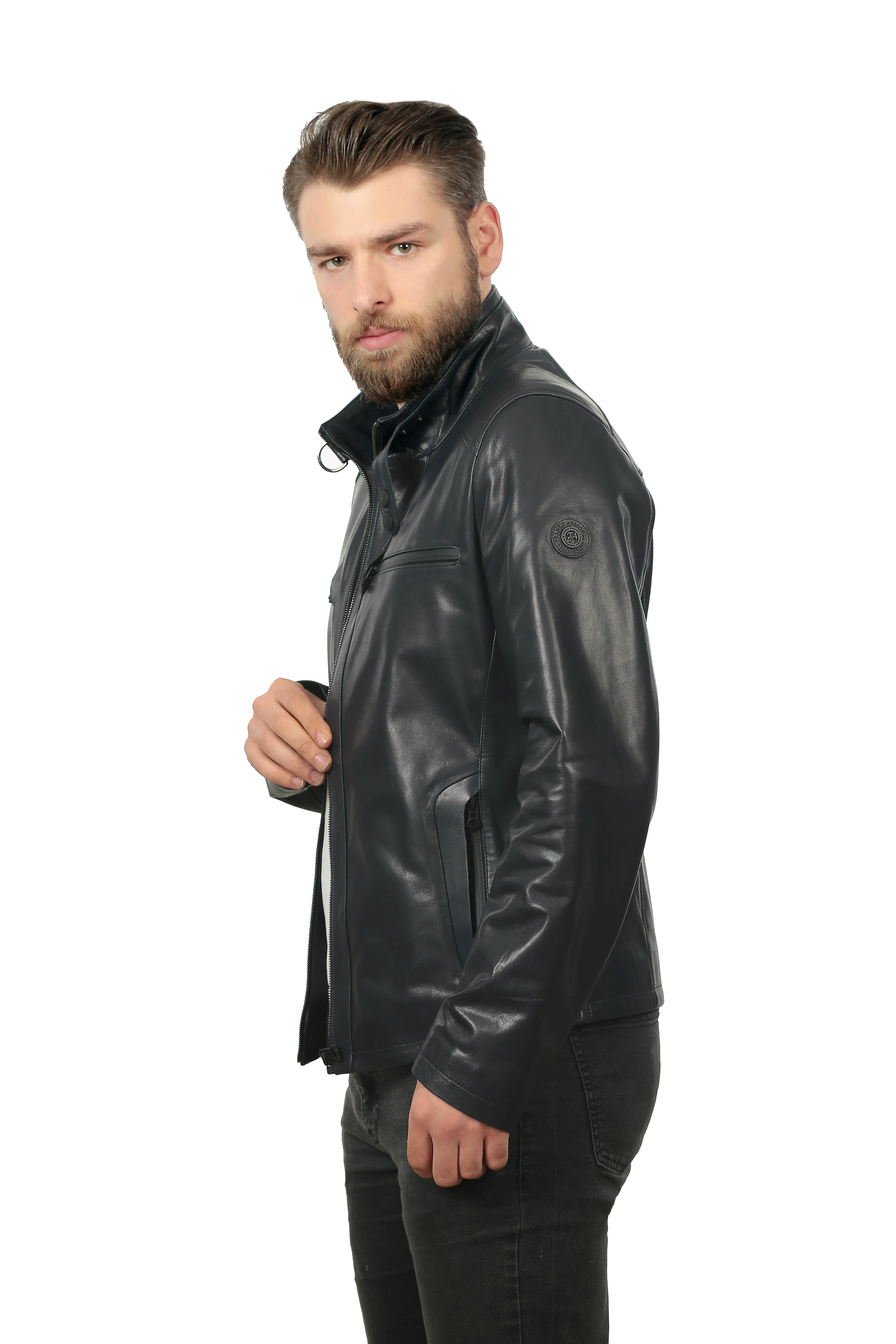 The Leroy Navy Blue Leather Men Jacket - Image 2