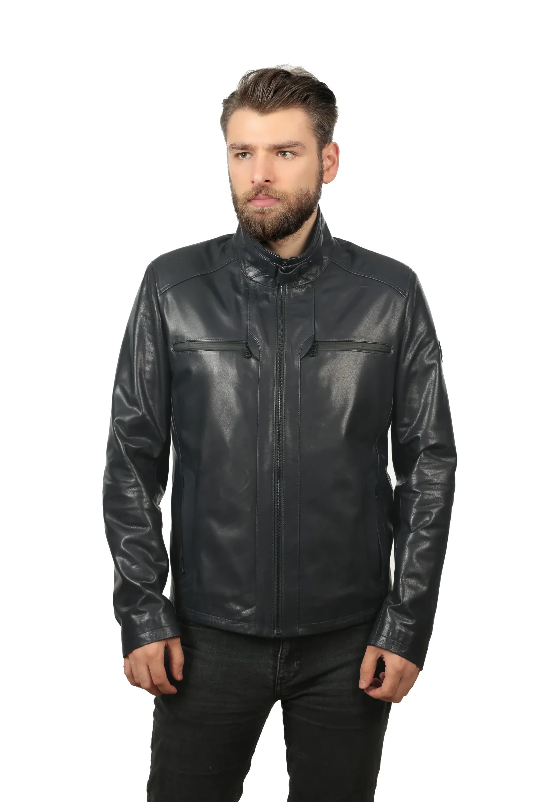 The Leroy Navy Blue Leather Men Jacket - Image 4