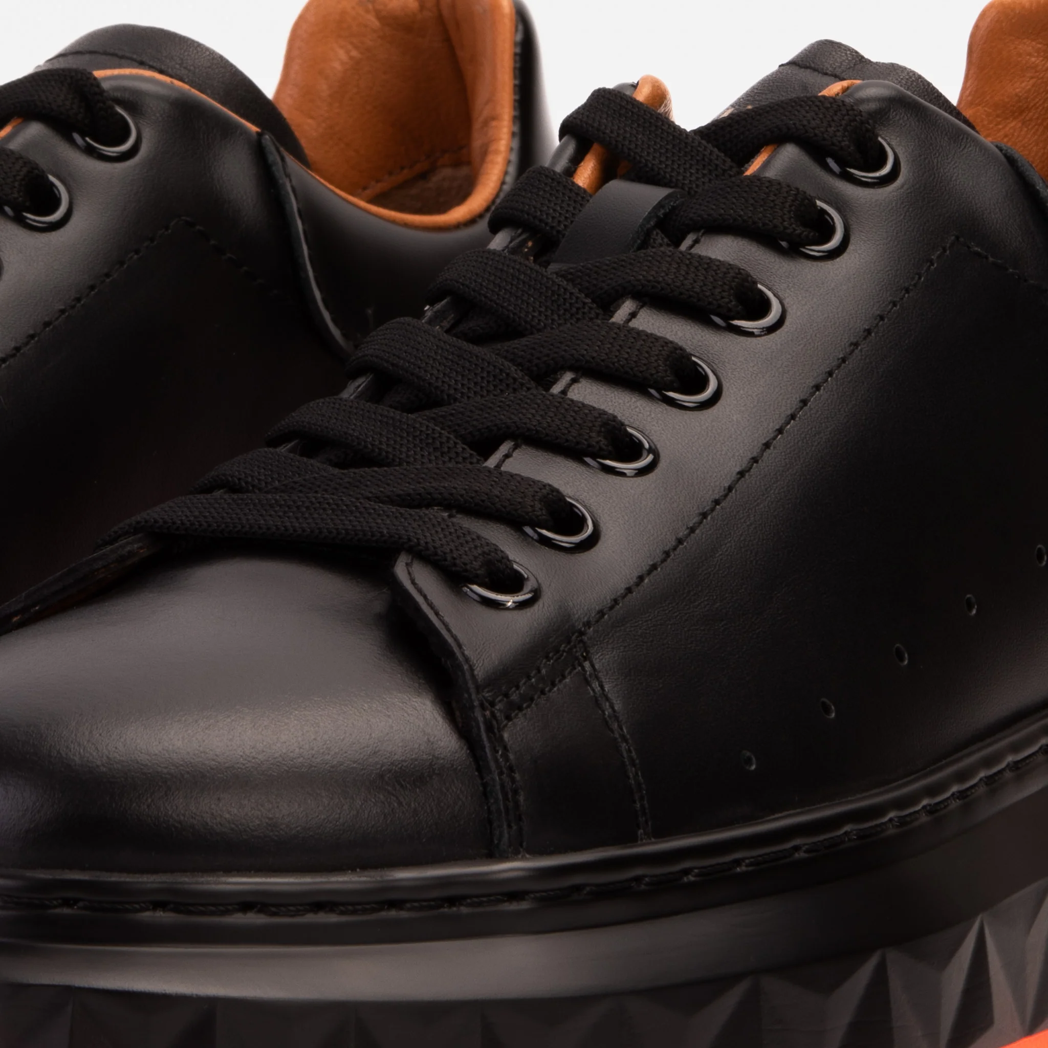 The Linq Black & Orange Leather Men Sneaker - Image 3