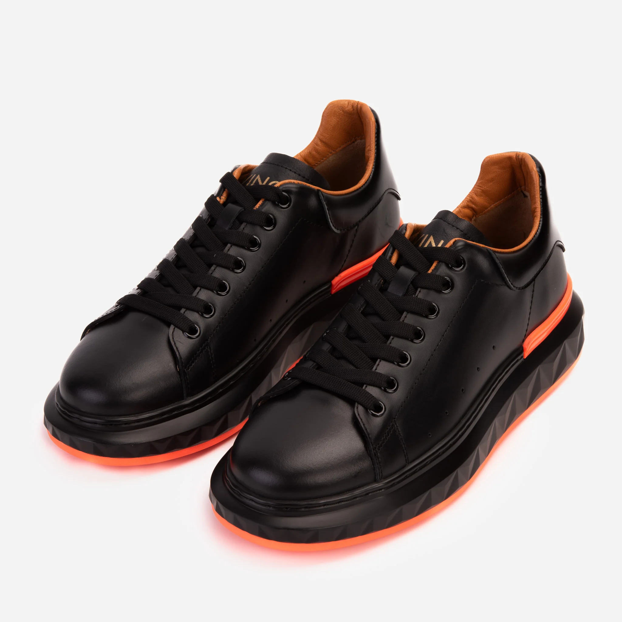 The Linq Black & Orange Leather Men Sneaker - Image 8