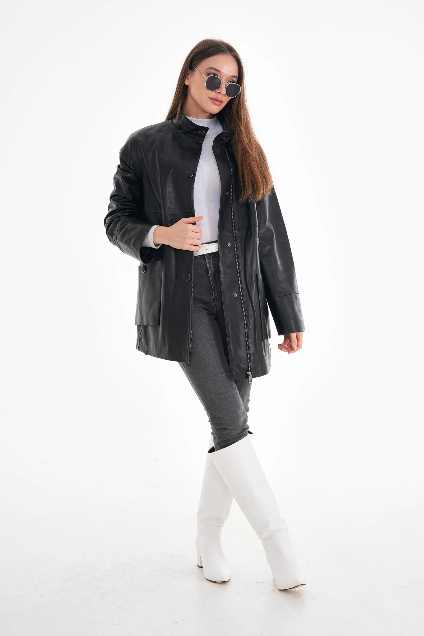 The Lioara Black Leather Women Jacket - Image 2