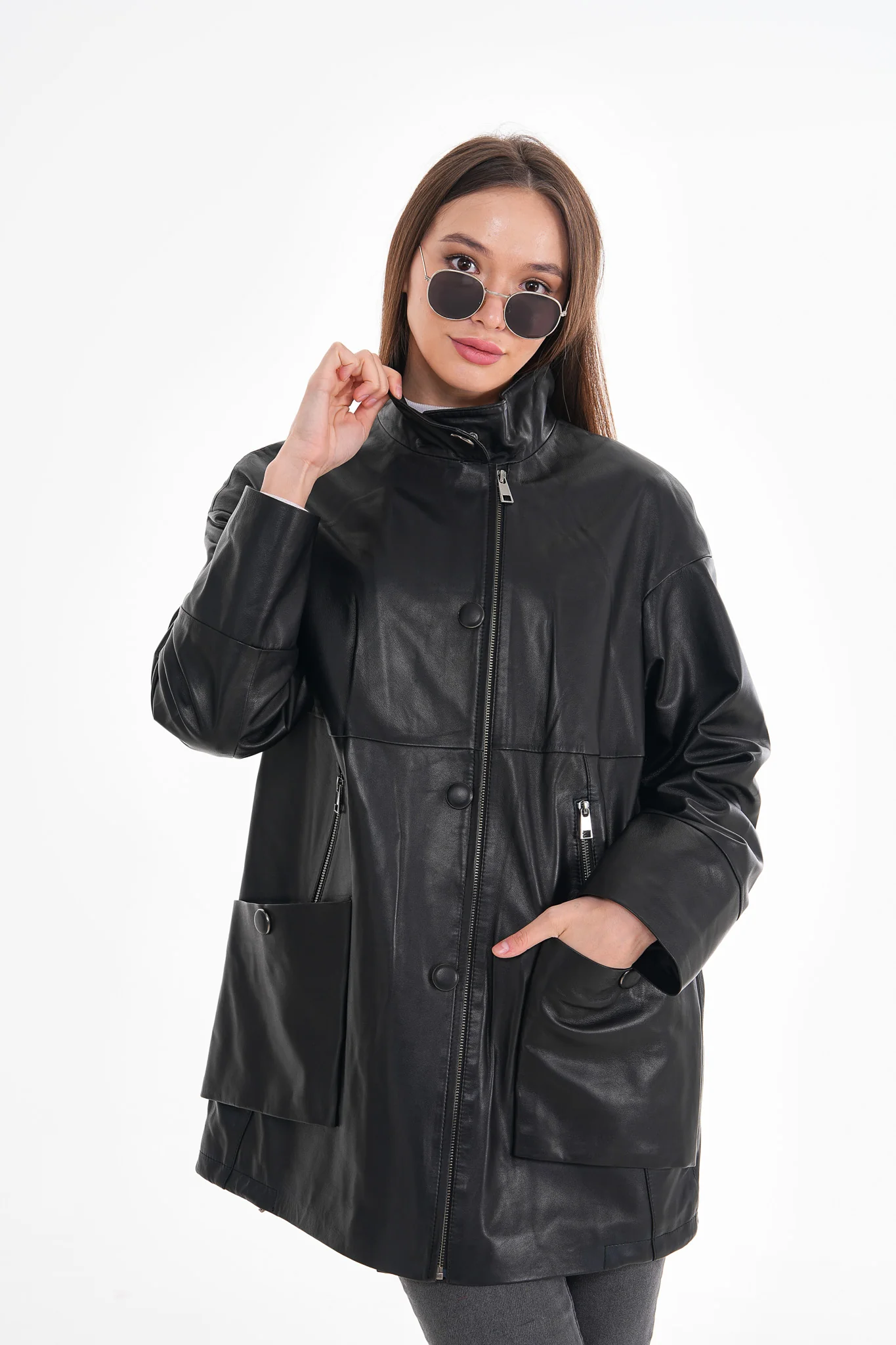 The Lioara Black Leather Women Jacket - Image 9