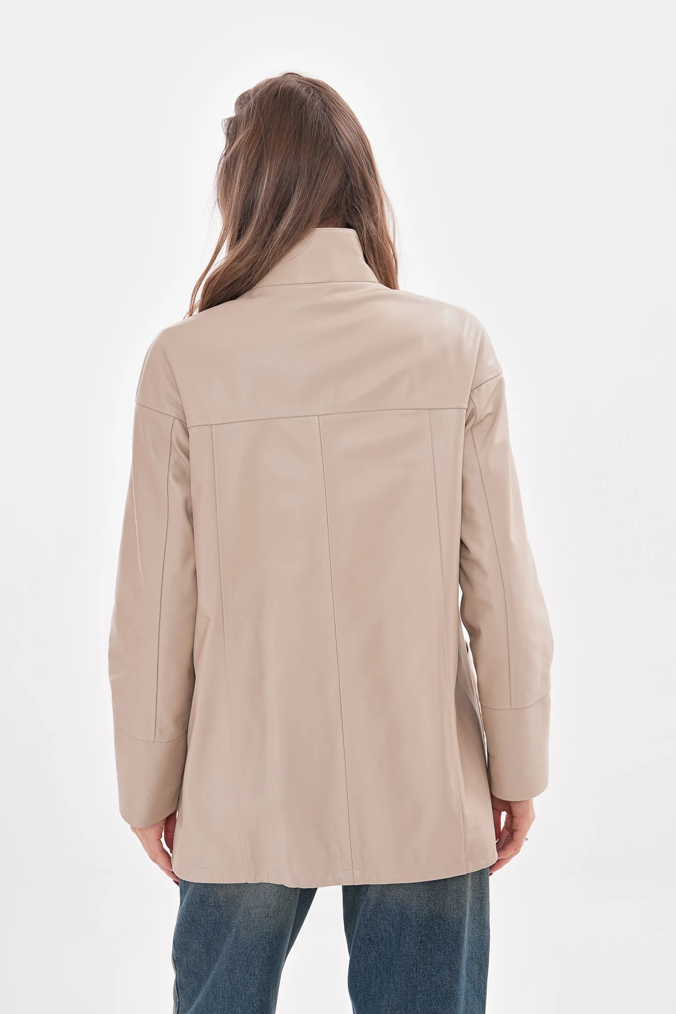 The Lioara Cream Leather Women Jacket - Image 4
