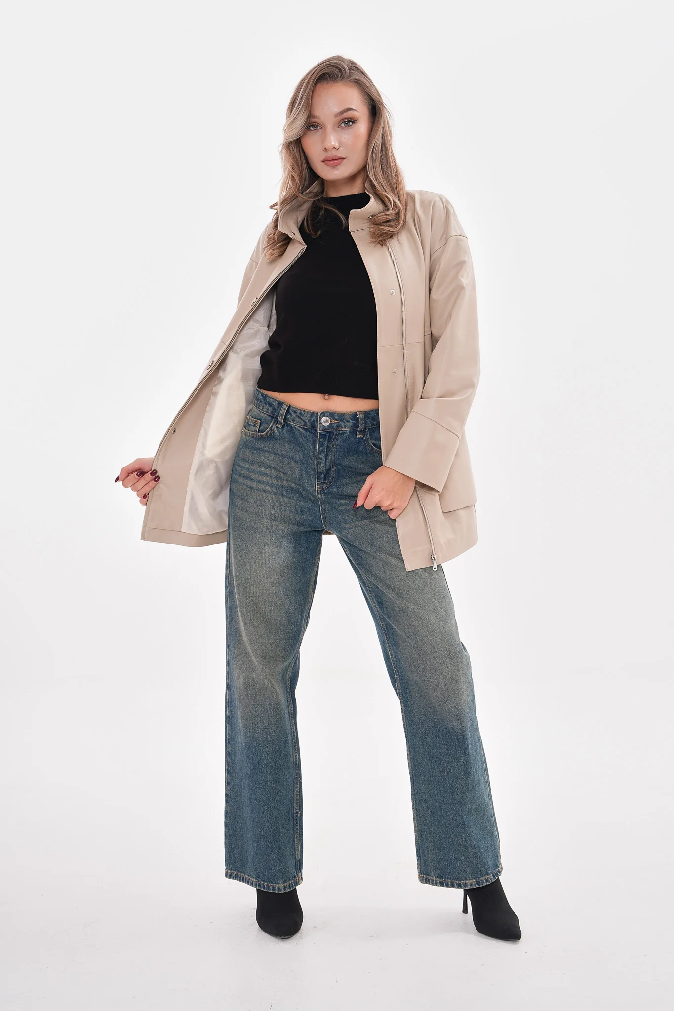 The Lioara Cream Leather Women Jacket - Image 6