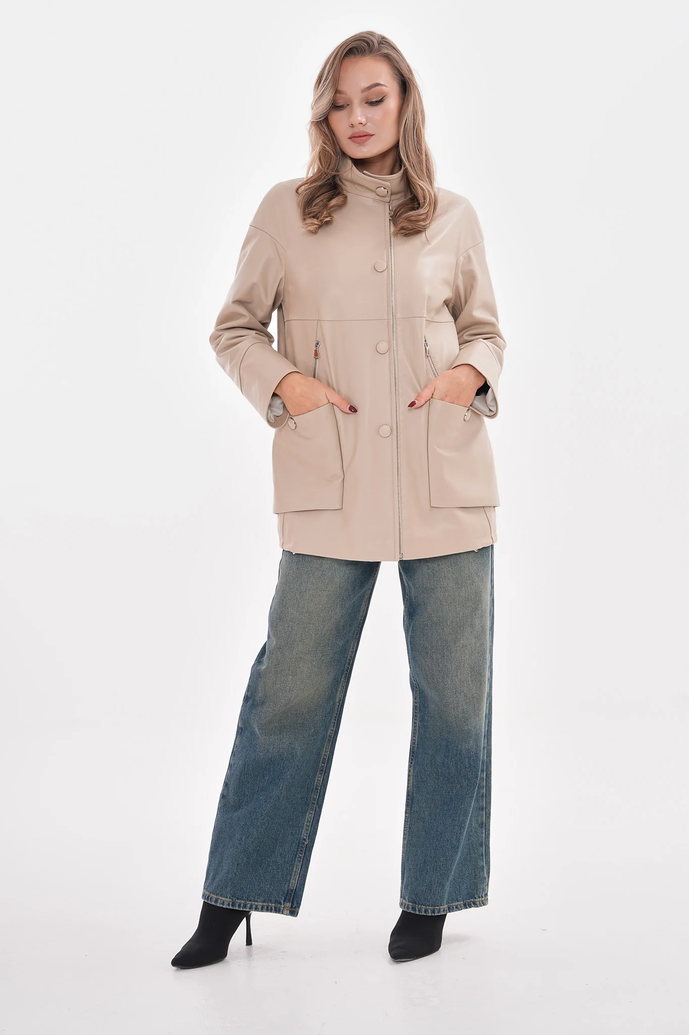 The Lioara Cream Leather Women Jacket - Image 8