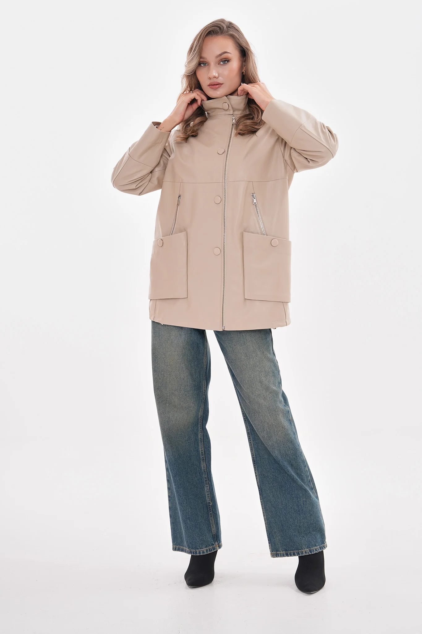 The Lioara Cream Leather Women Jacket - Image 9
