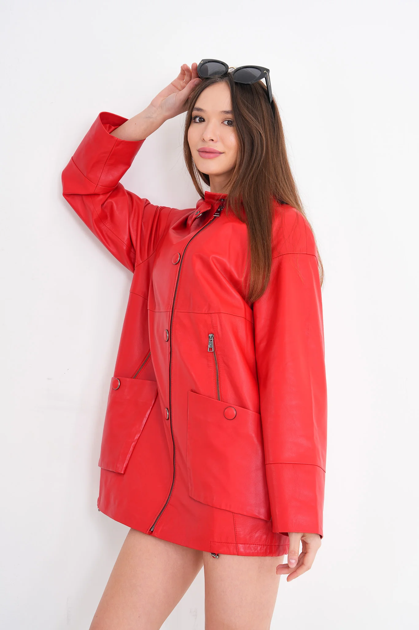 The Lioara Red Leather Women Jacket - Image 10