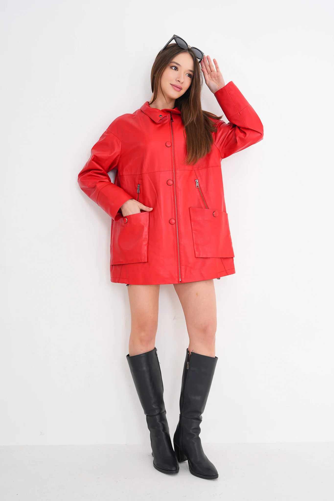 The Lioara Red Leather Women Jacket - Image 3