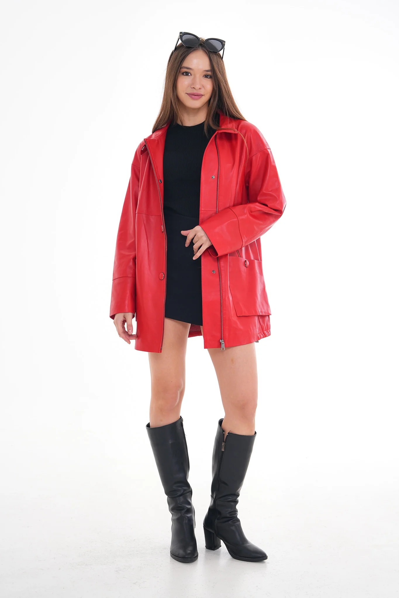 The Lioara Red Leather Women Jacket - Image 6