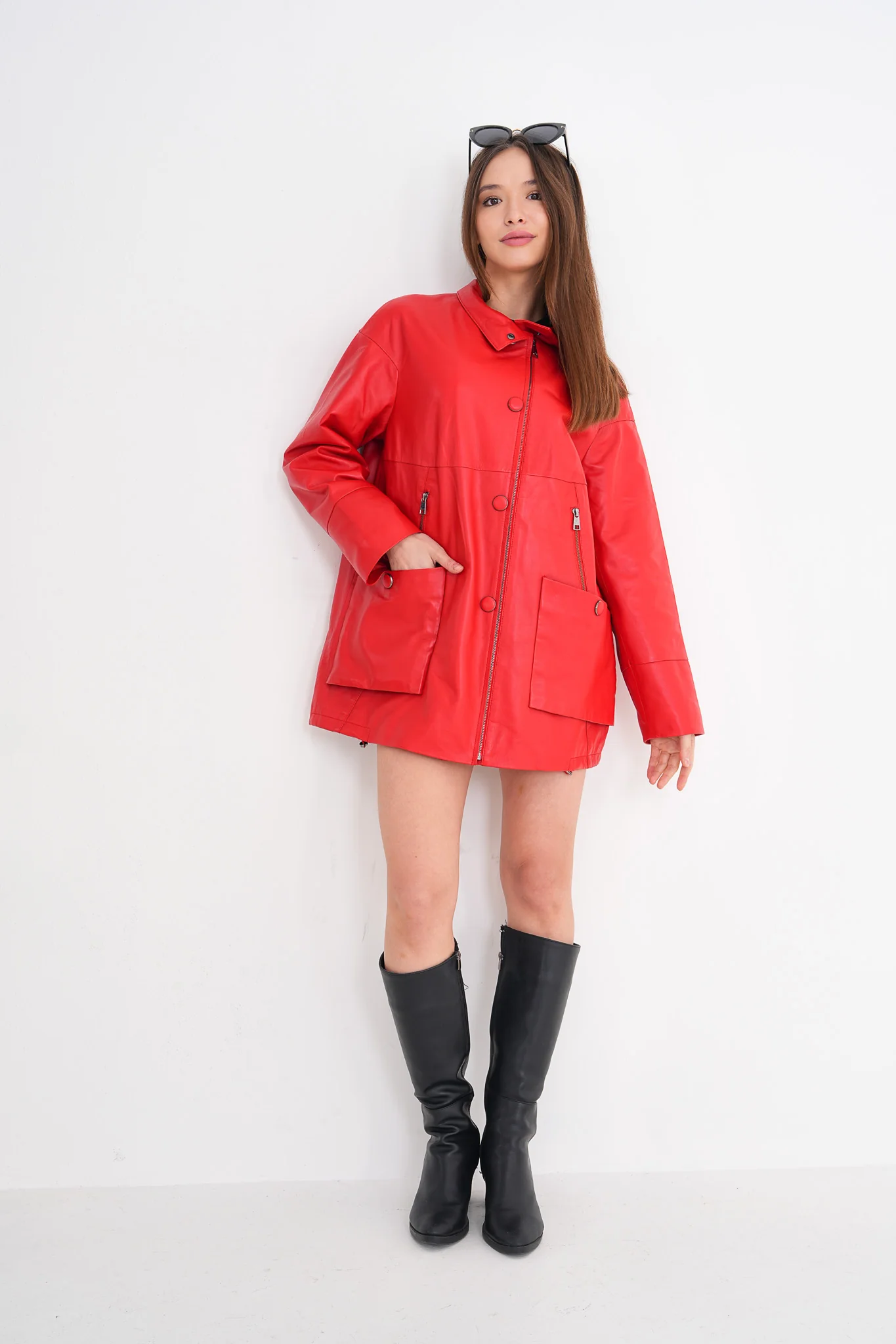 The Lioara Red Leather Women Jacket - Image 9