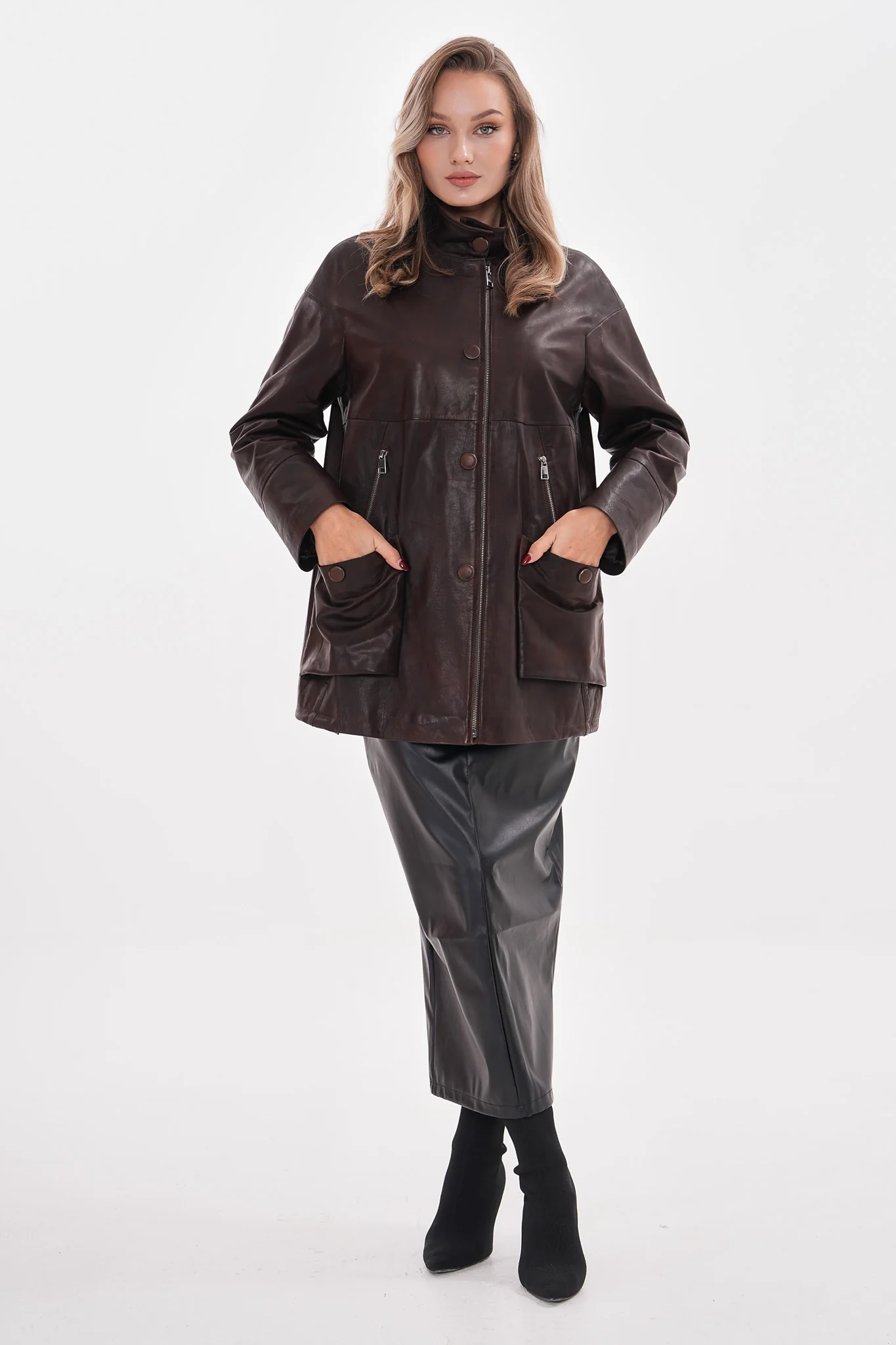 The Liora Brown Leather Women Jacket - Image 2