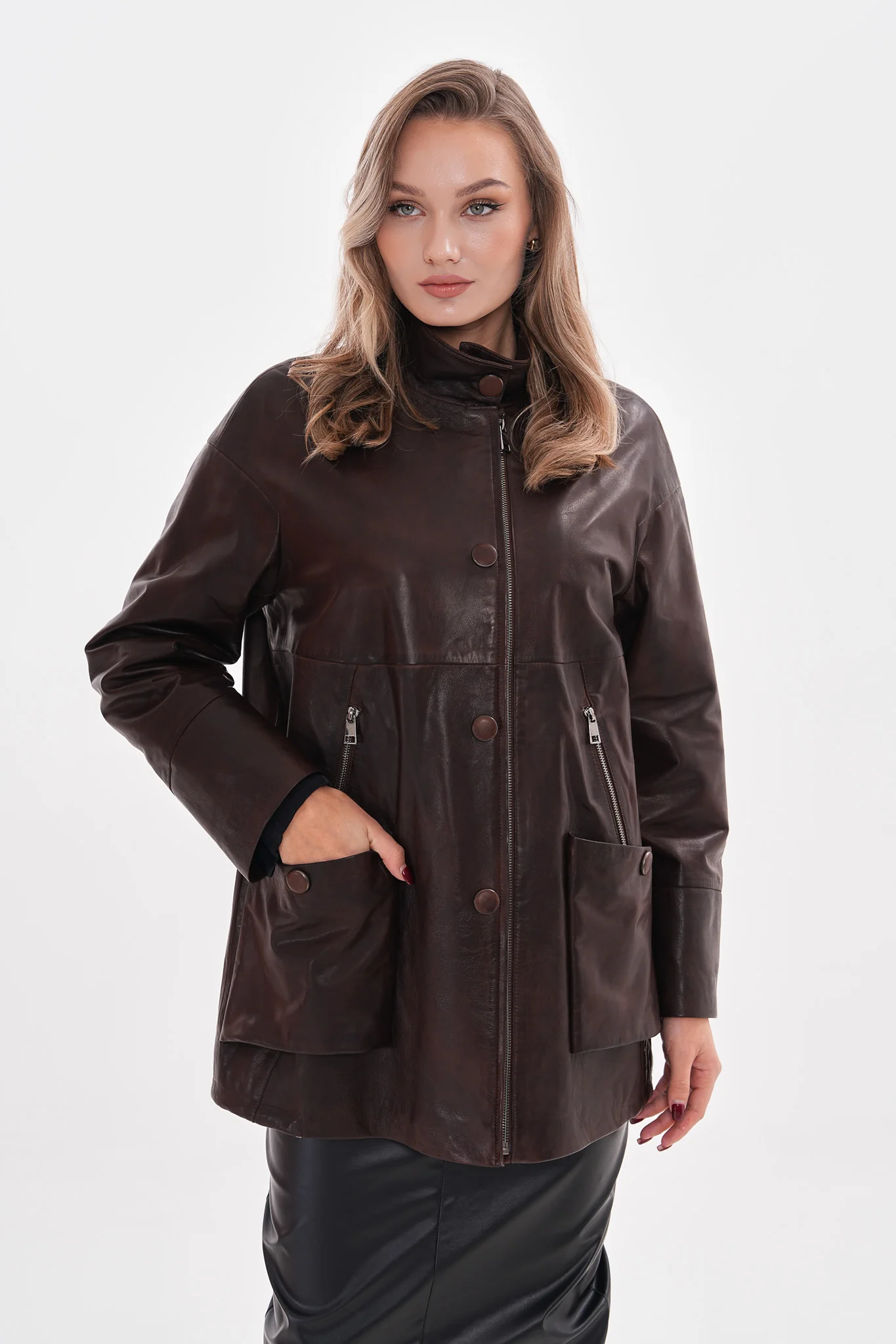 The Liora Brown Leather Women Jacket - Image 3