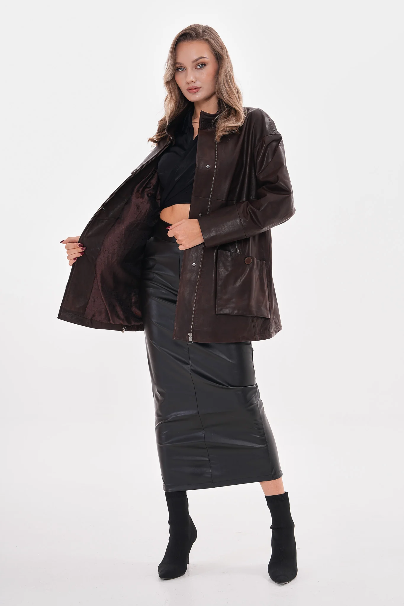The Liora Brown Leather Women Jacket - Image 6
