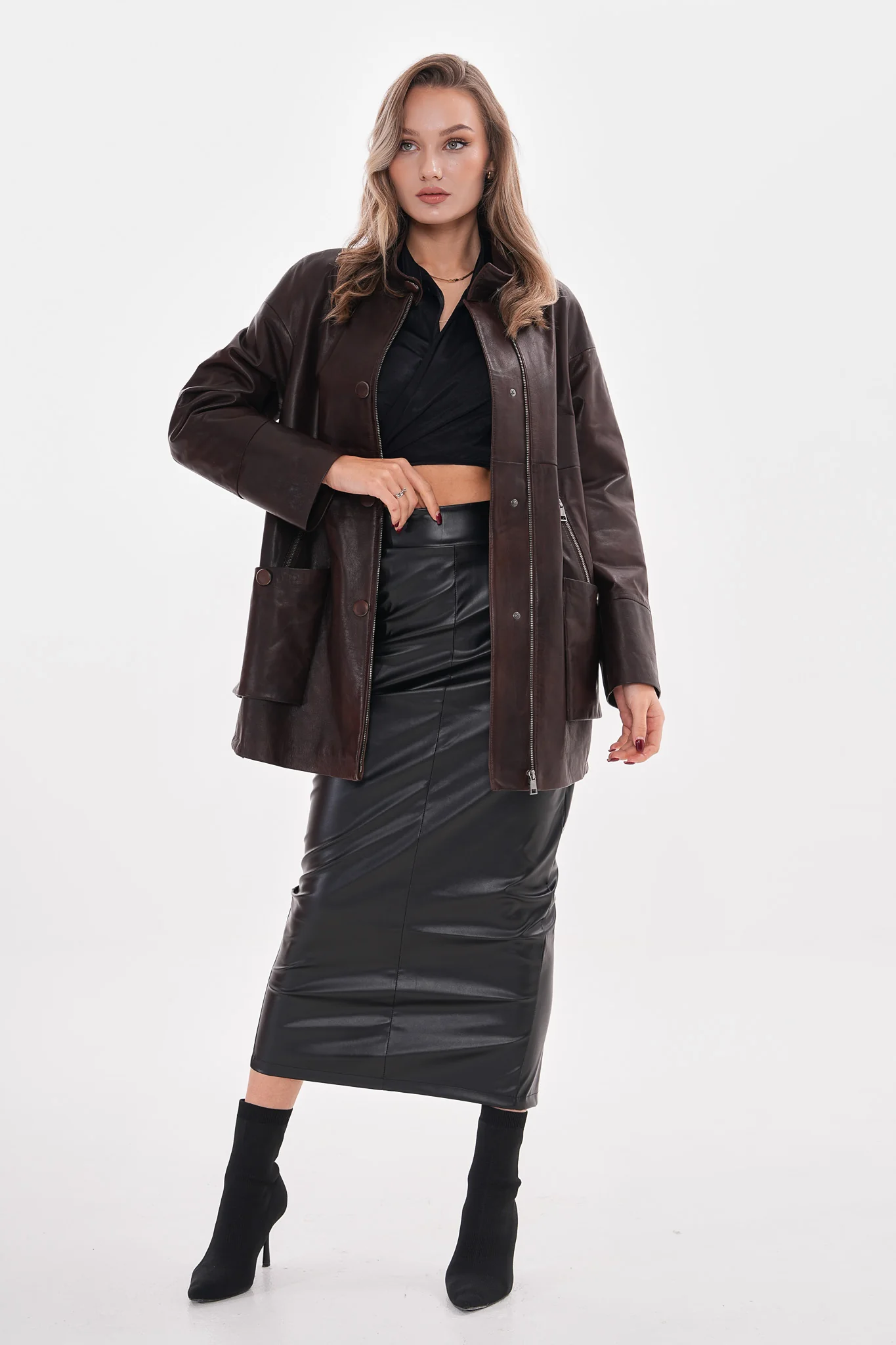The Liora Brown Leather Women Jacket - Image 7