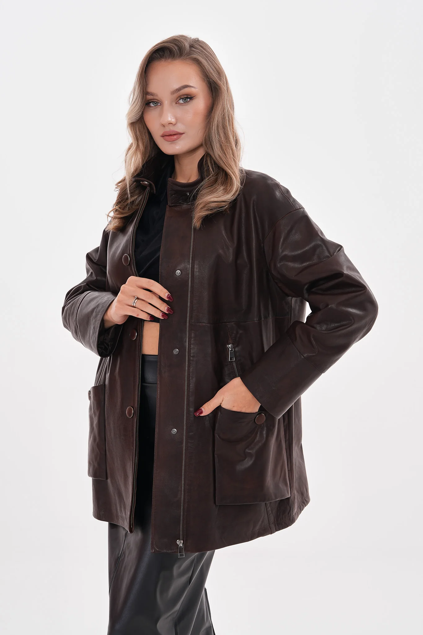 The Liora Brown Leather Women Jacket - Image 8