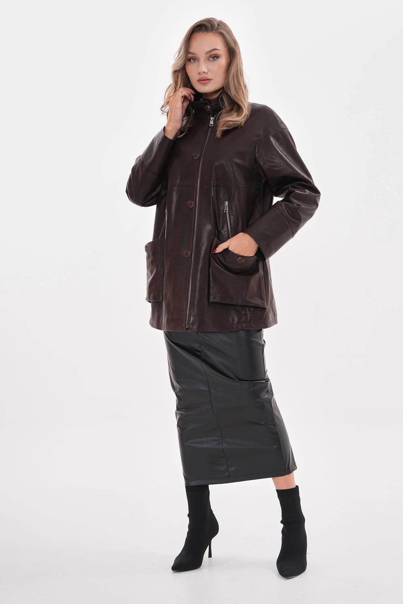 The Liora Brown Leather Women Jacket - Image 9