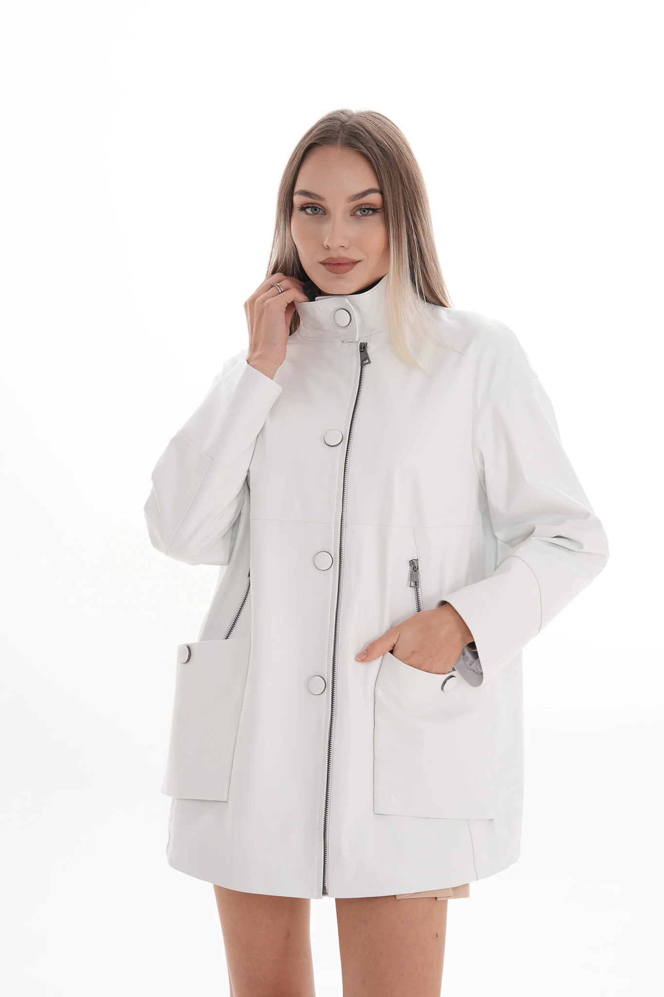 The Liora White Leather Women Jacket - Image 10