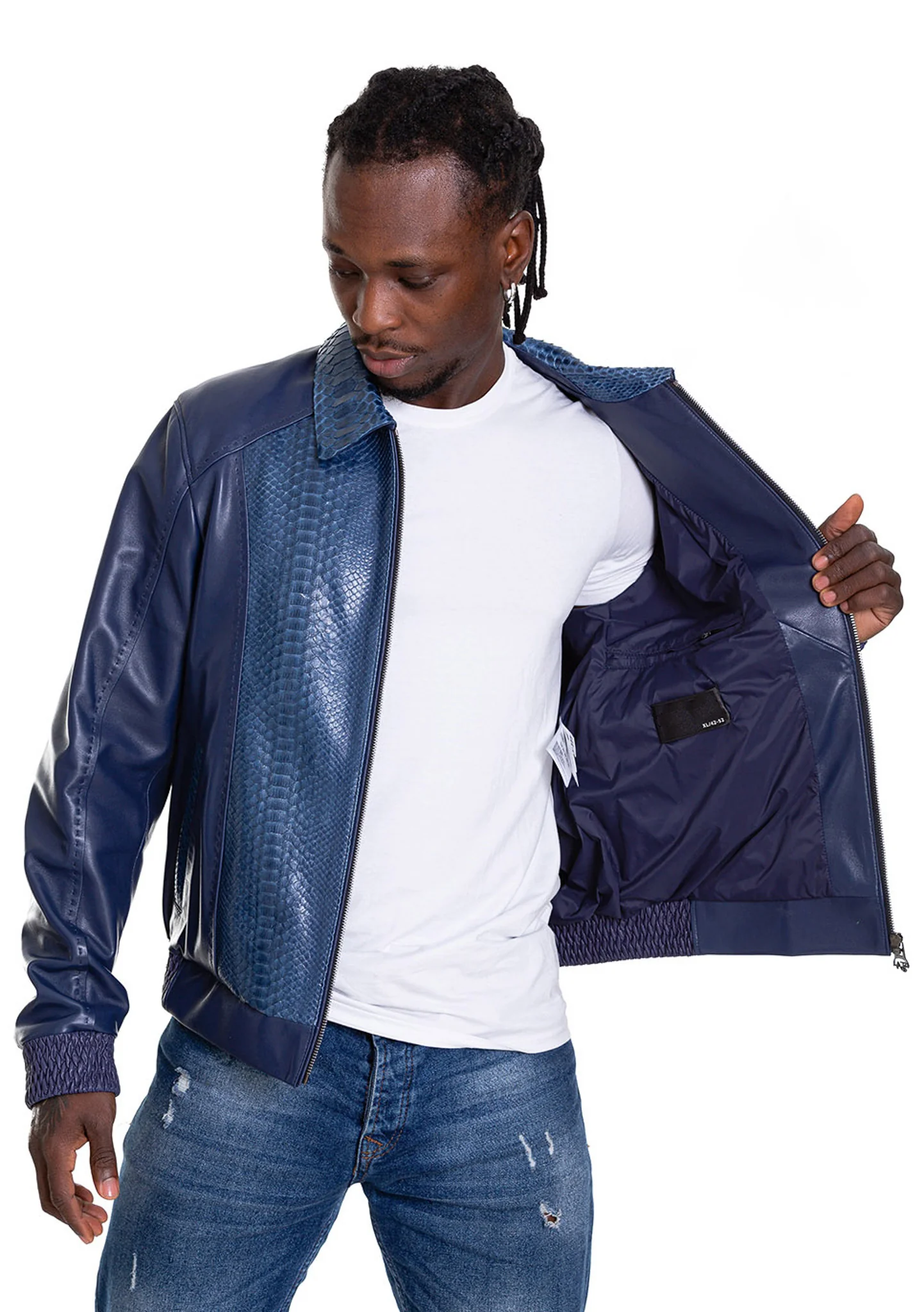 The Lopera Pythn Navy Blue Leather Men Jacket - Image 2