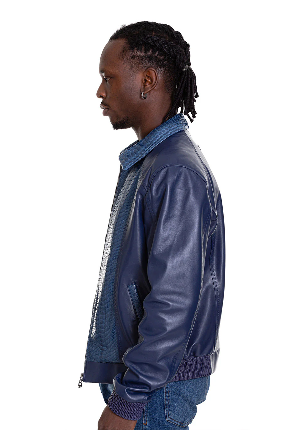 The Lopera Pythn Navy Blue Leather Men Jacket - Image 4