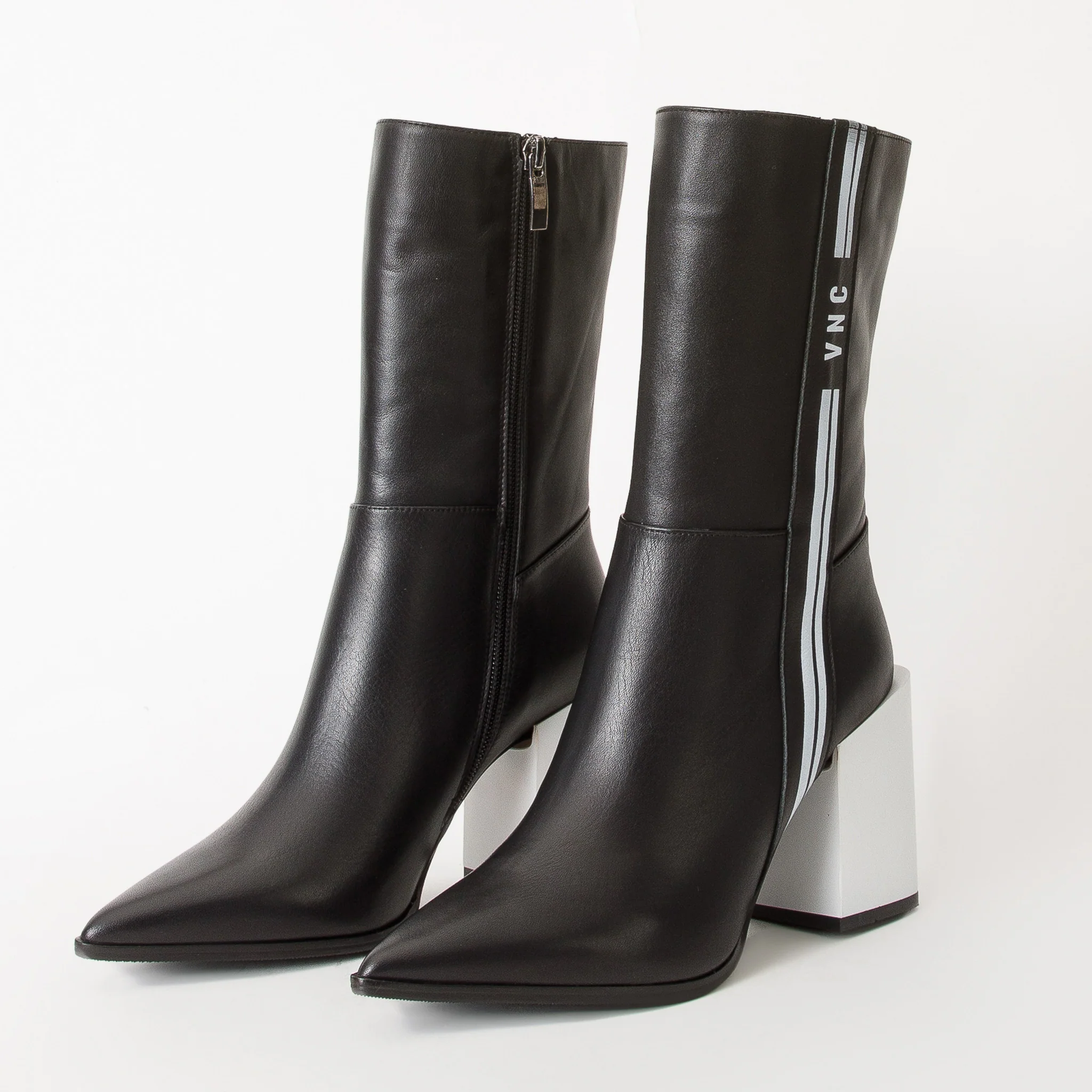 The Loretto Black Leather Block Heel Mid Calf Women Boot - Image 3