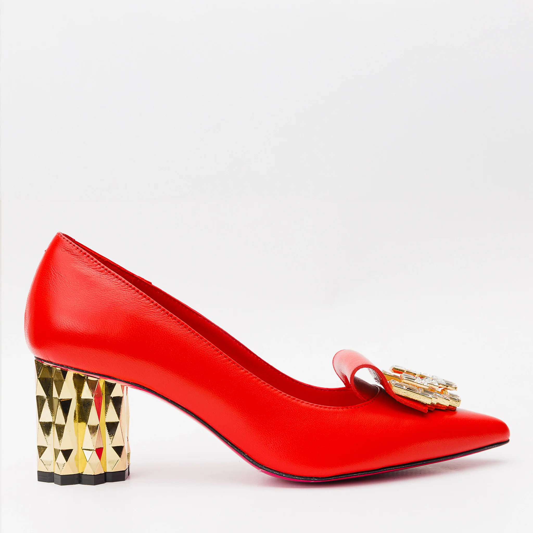 The Love Red Leather Block Heel Pump Women Shoe - Image 2