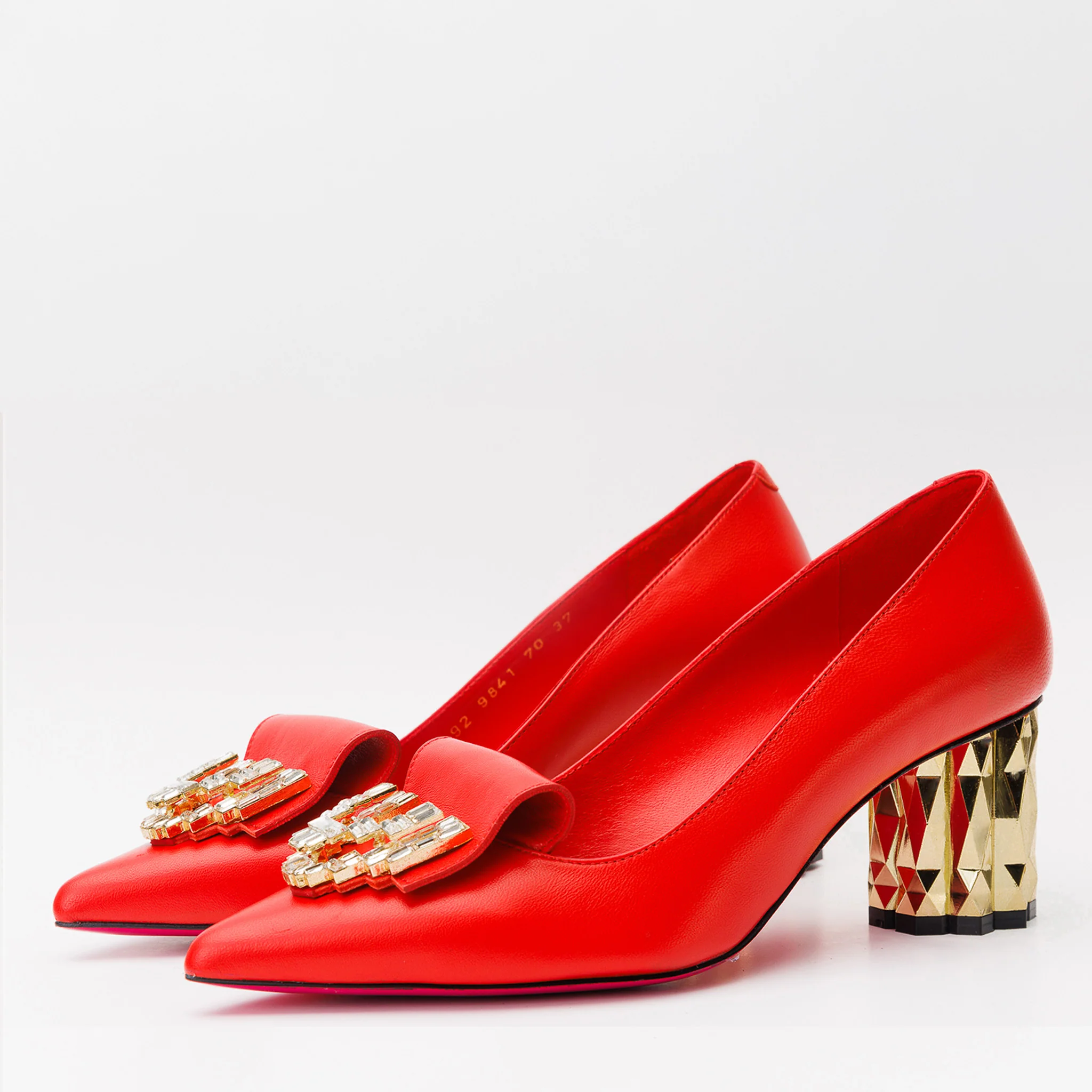 The Love Red Leather Block Heel Pump Women Shoe - Image 3