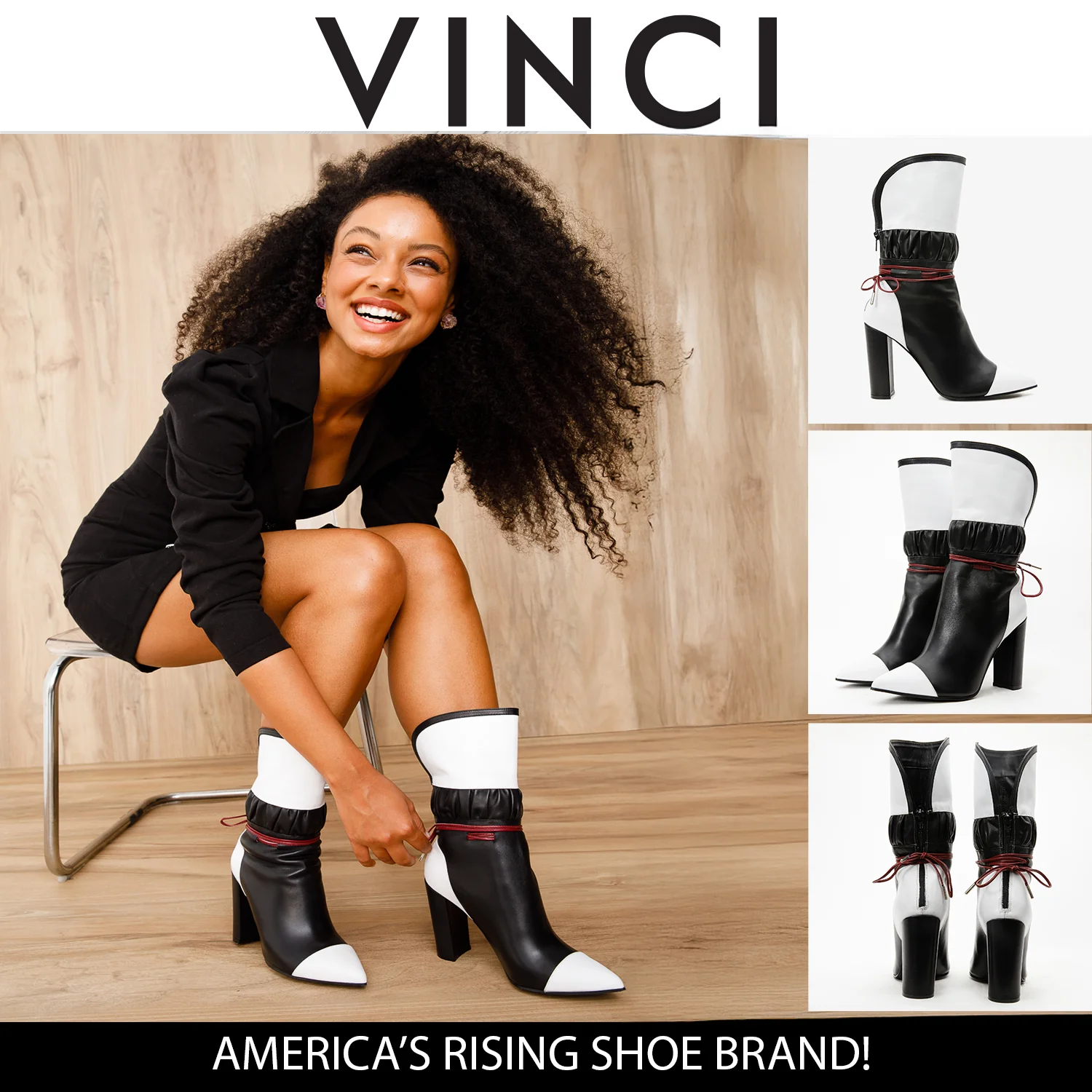 The Lucca Black & White Leather Mid Calf High Heel Women Boot Limited Edition - Image 20