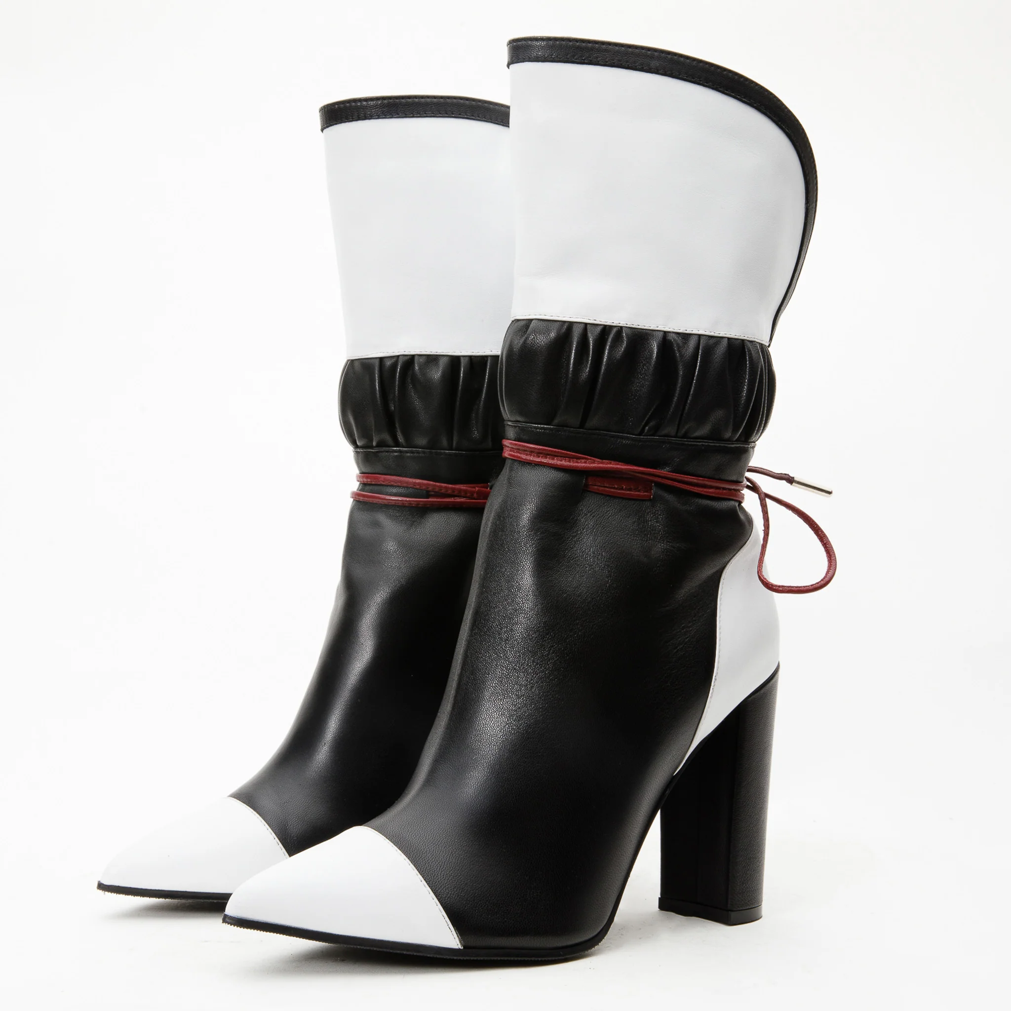 The Lucca Black & White Leather Mid Calf High Heel Women Boot Limited Edition - Image 5