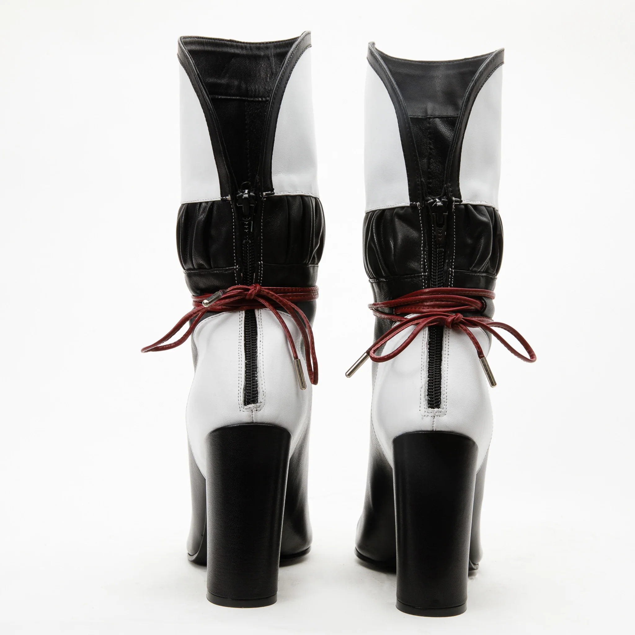 The Lucca Black & White Leather Mid Calf High Heel Women Boot Limited Edition - Image 6