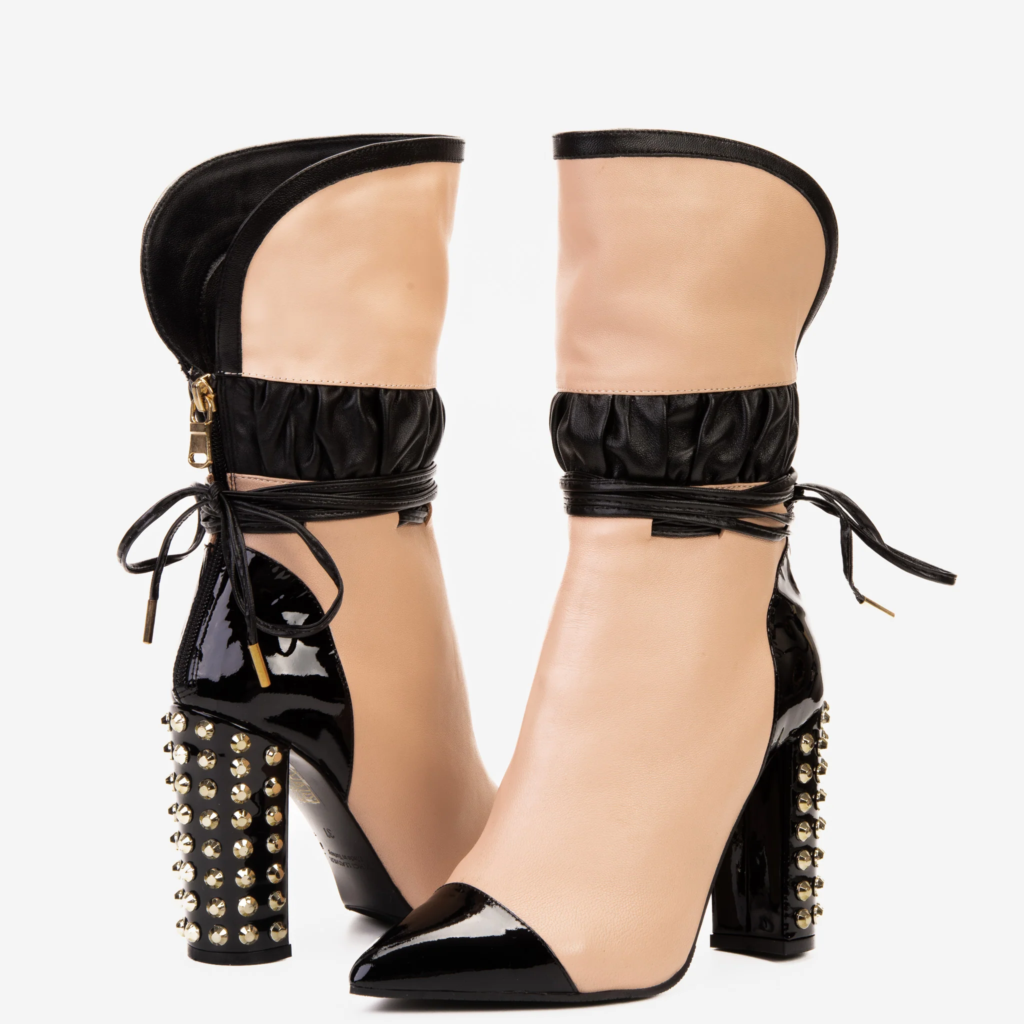 The Lucca Nude & Black Leather Mid Calf High Heel Women Boot Limited Edition - Image 6
