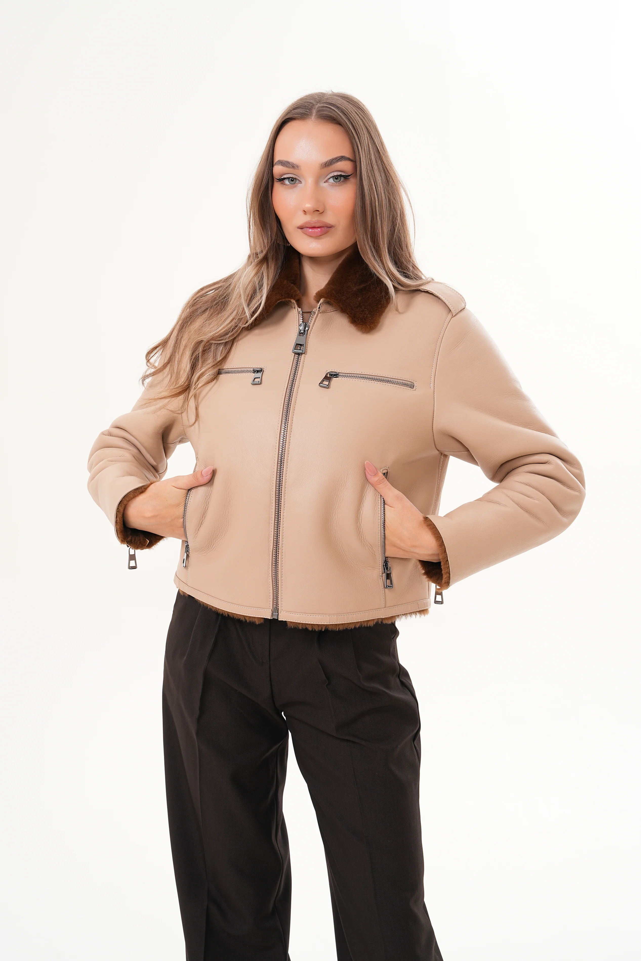 The Lucerne Tan Shearling-Lined Leather Women Jacket - Image 12