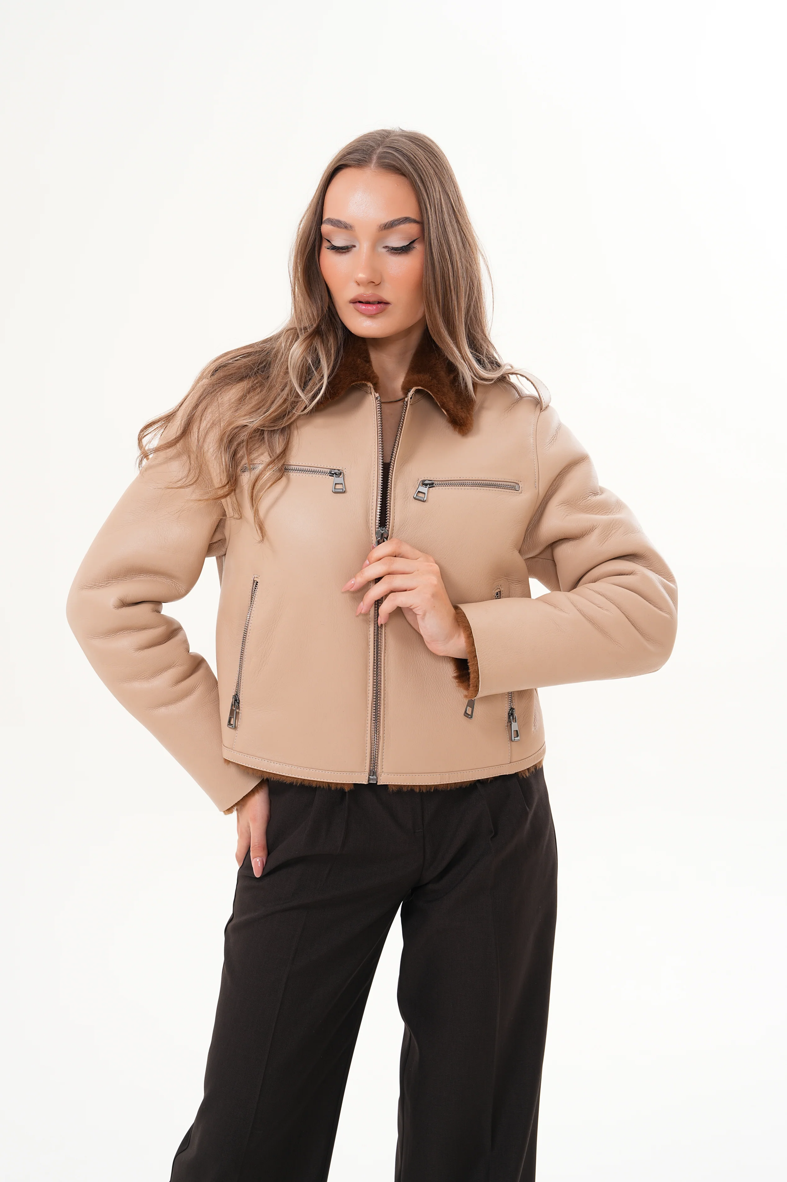 The Lucerne Tan Shearling-Lined Leather Women Jacket - Image 13