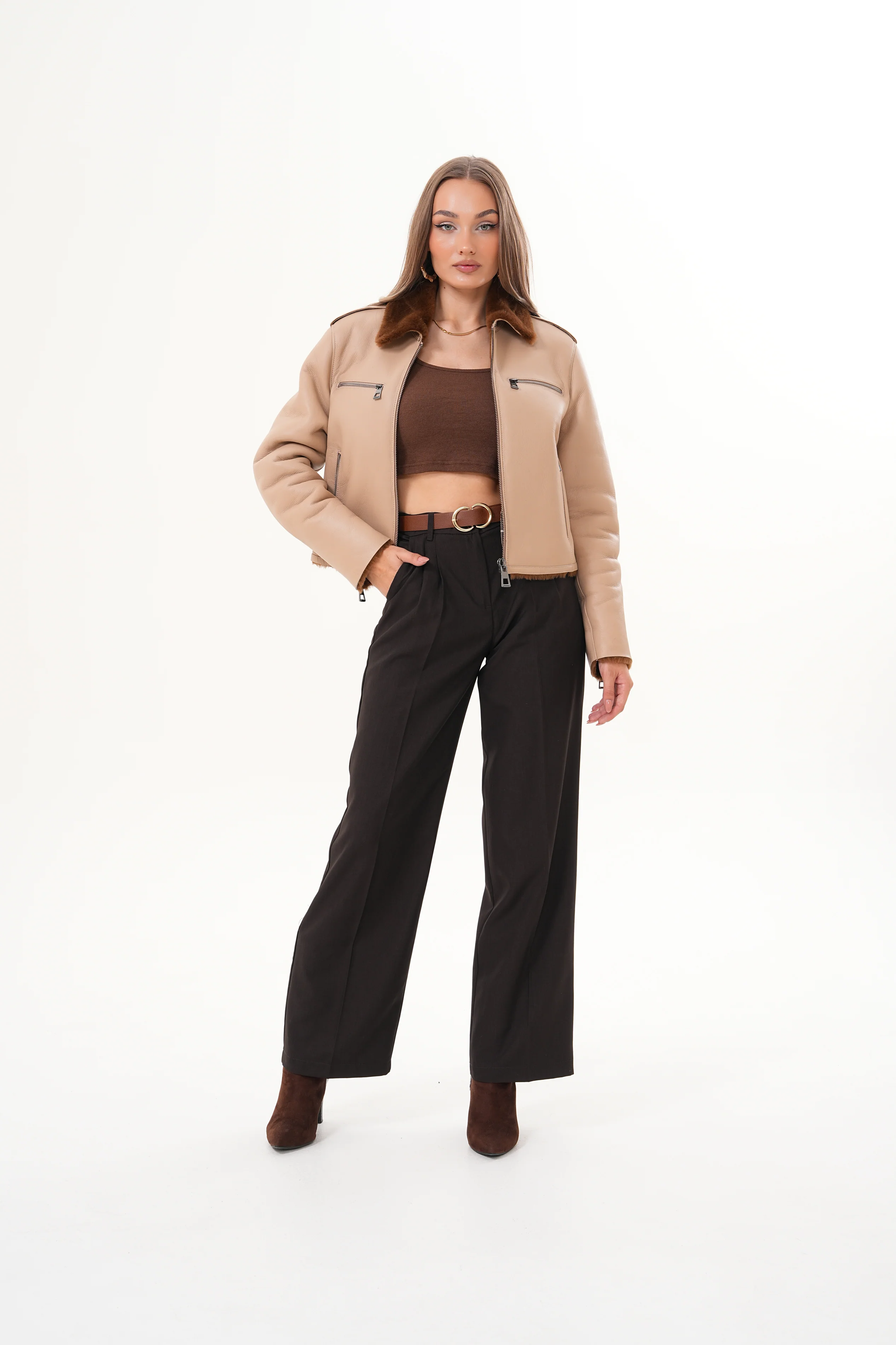 The Lucerne Tan Shearling-Lined Leather Women Jacket - Image 5