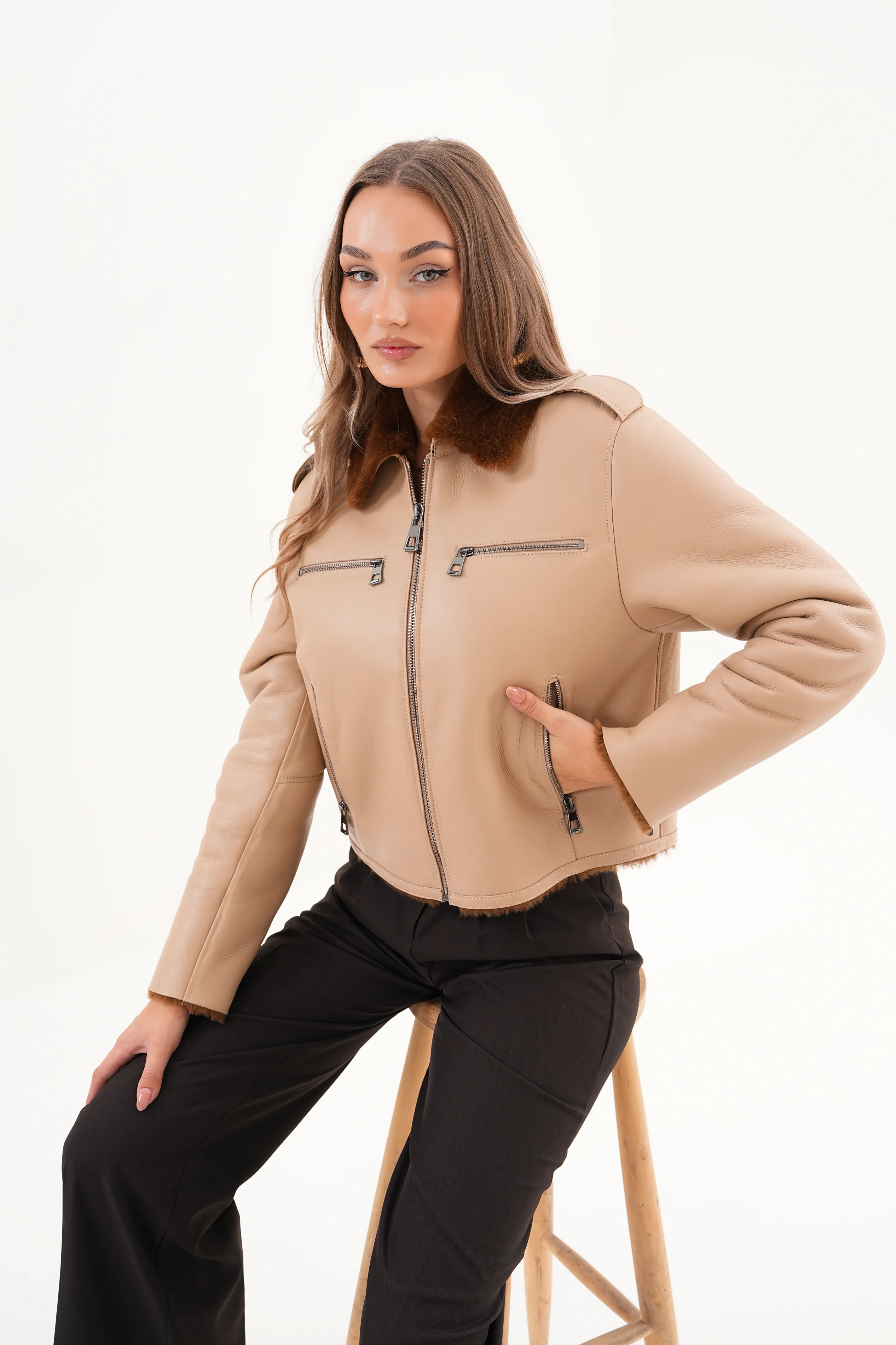 The Lucerne Tan Shearling-Lined Leather Women Jacket - Image 6
