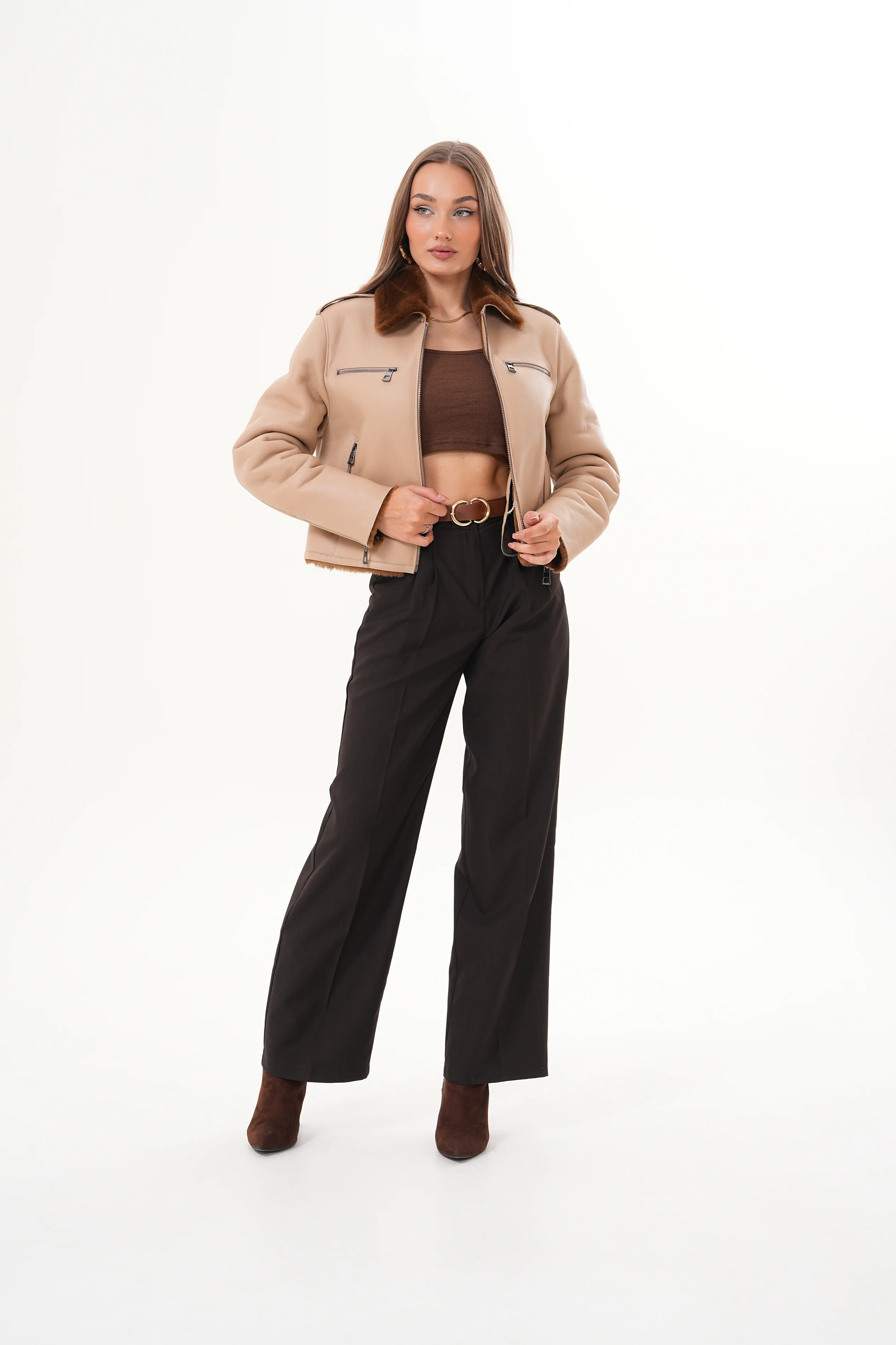 The Lucerne Tan Shearling-Lined Leather Women Jacket - Image 8