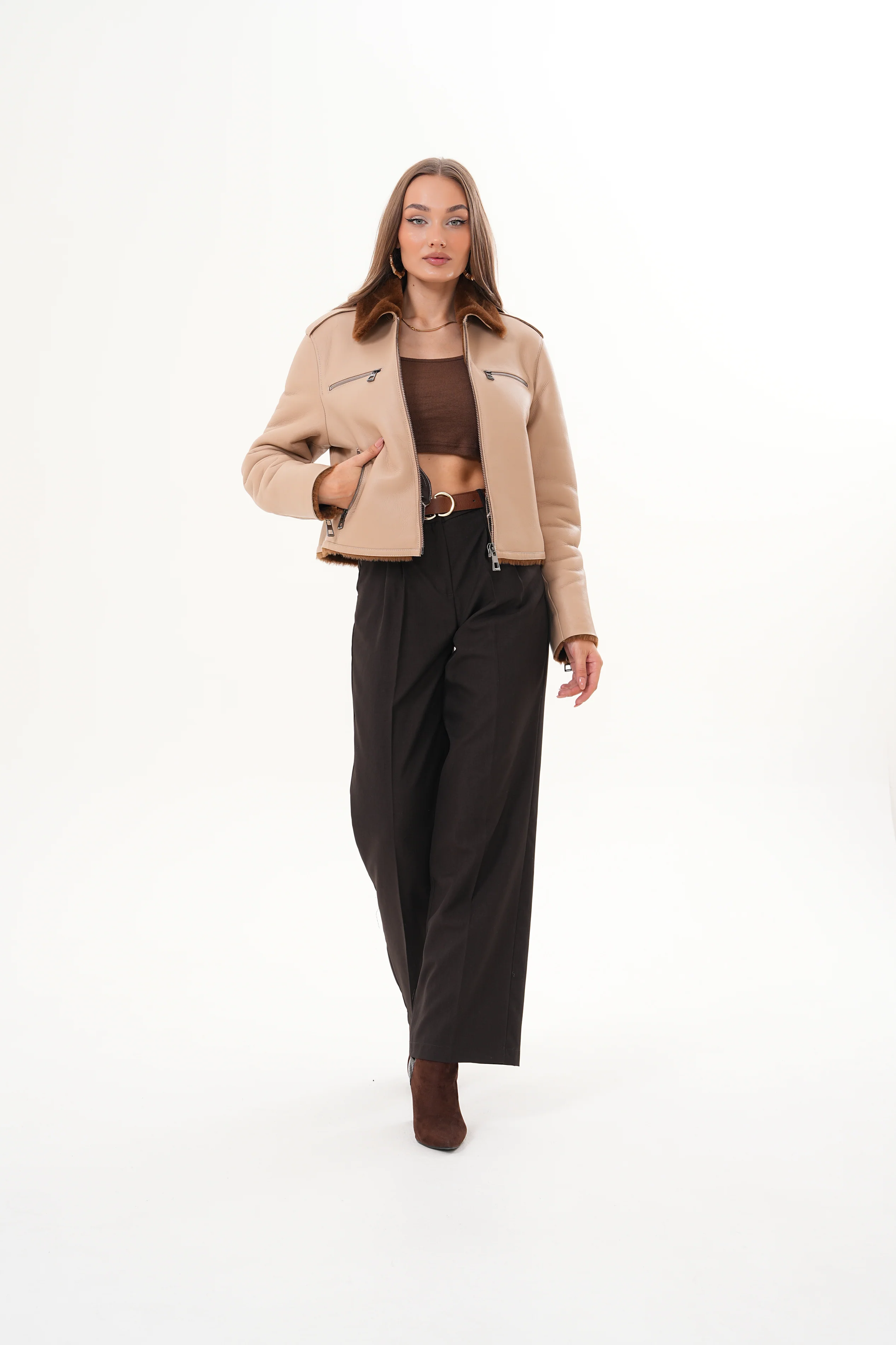 The Lucerne Tan Shearling-Lined Leather Women Jacket - Image 9