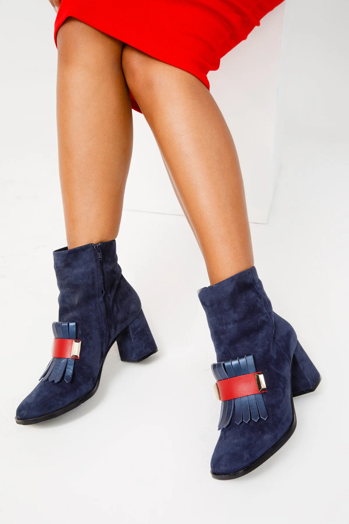 The Luksor Navy Blue Suede Leather Block Heel Women Boot - Image 10