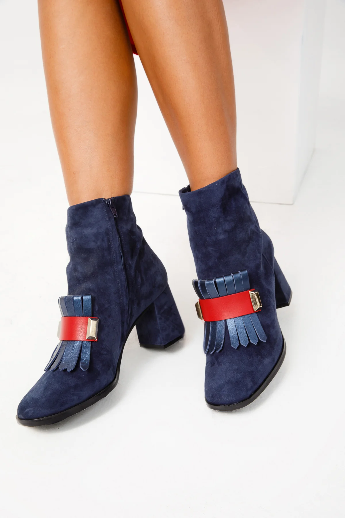 The Luksor Navy Blue Suede Leather Block Heel Women Boot - Image 11