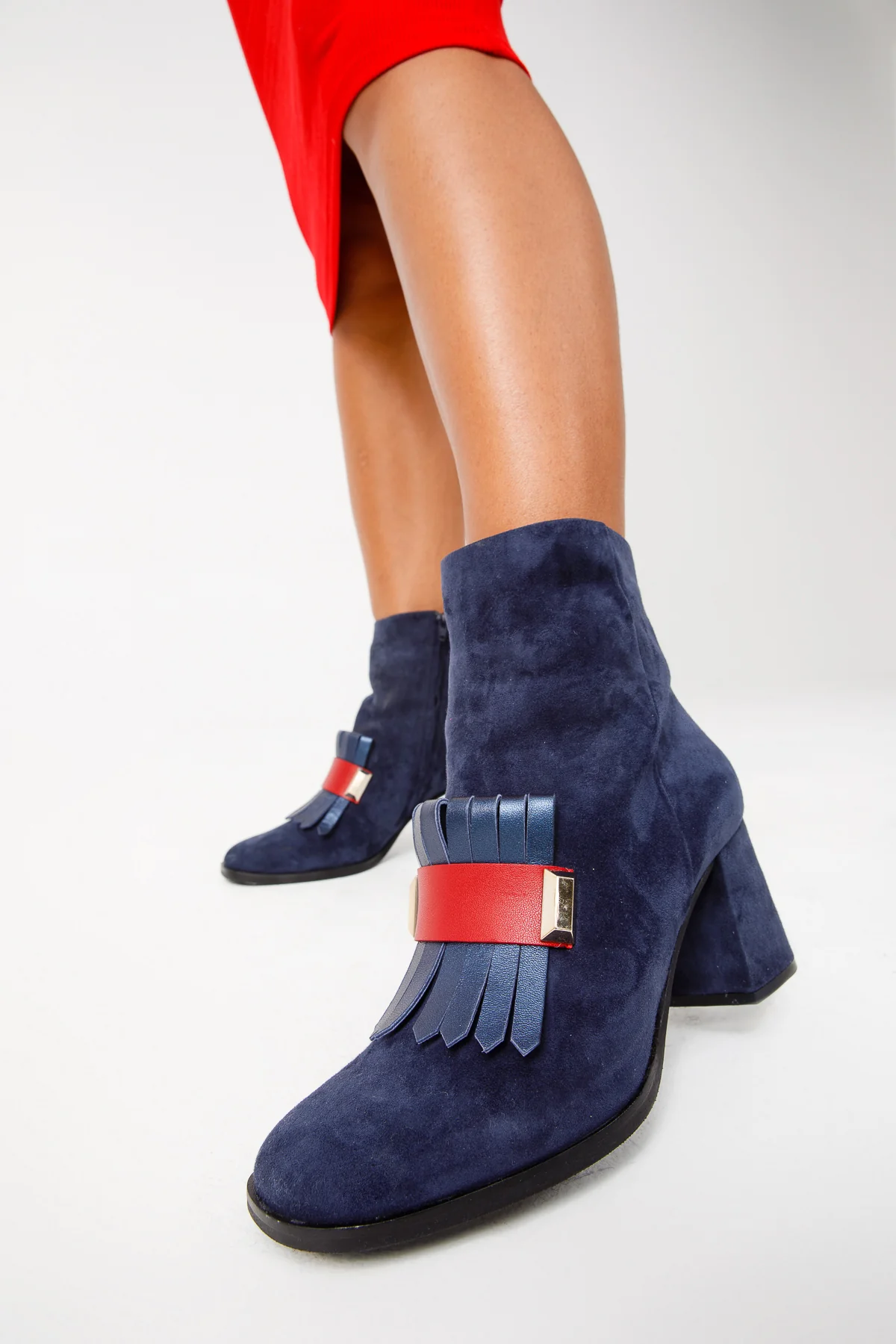 The Luksor Navy Blue Suede Leather Block Heel Women Boot - Image 3