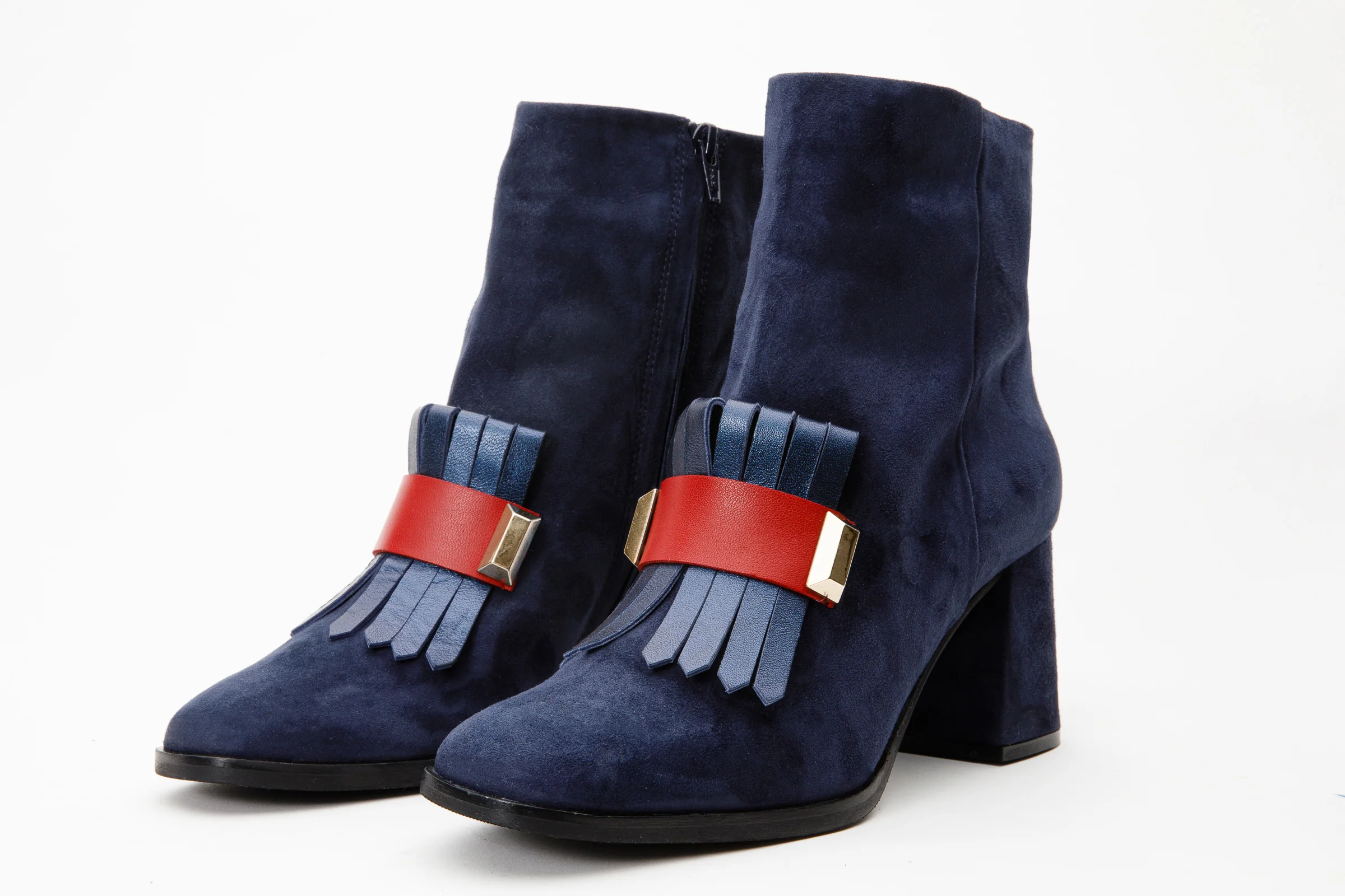 The Luksor Navy Blue Suede Leather Block Heel Women Boot - Image 4