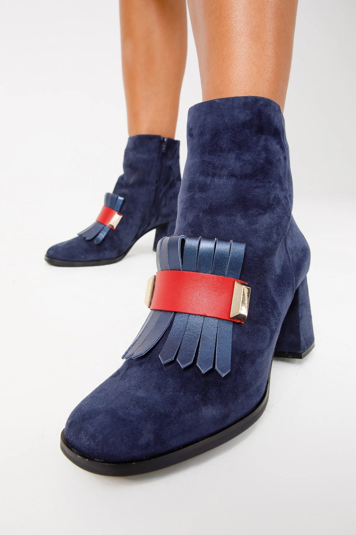 The Luksor Navy Blue Suede Leather Block Heel Women Boot - Image 8