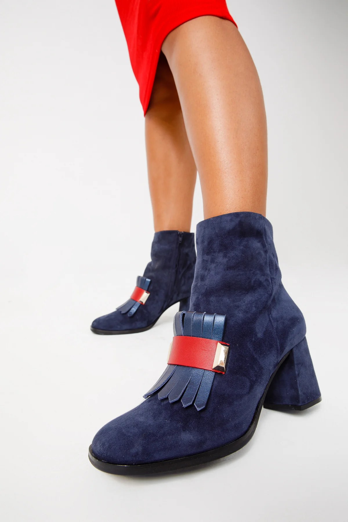 The Luksor Navy Blue Suede Leather Block Heel Women Boot - Image 9